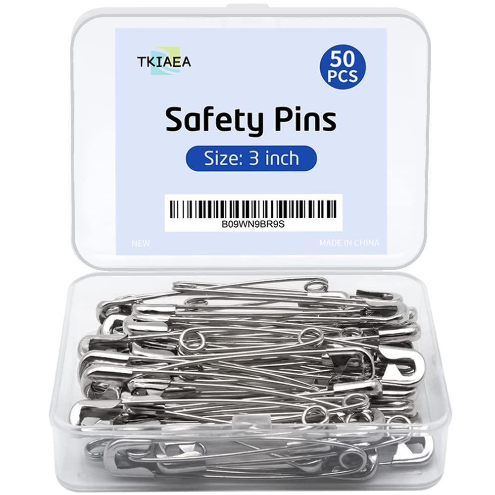Tkiaea 3 Inches Large Safety Pins, Pack of 50, Big Heavy Duty Safety Pins for Brooch Making, Blankets, Crafts, Cloth Curtain (SP)