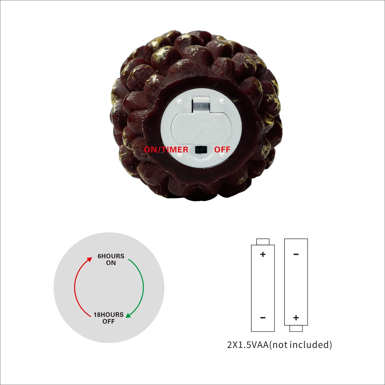 Modiglo LED Pine Cone Candles, Battery Operated Flameless Candles with Timer Unscented Wax Pinecone Candles Brown 2 Pack for Christmas Home Party Decoration(D3.9 x H5.9 Inch) - Image 3