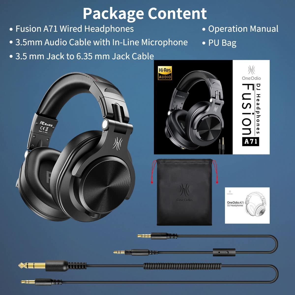 OneOdio A71 Hi-Res Studio Recording Headphones - Wired Over Ear Headphones with SharePort, Monitoring Mixing Foldable Headset with Stereo Sound, 3.5/6.35MM Jack for PC Computer DJ Guitar-Black - Image 8