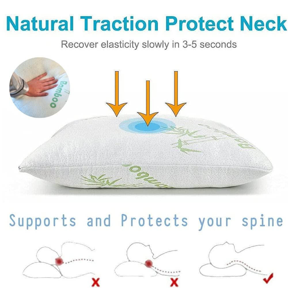 Memory Foam Bamboo Pillows King Size Set of 2 [Adjustable] for Sleeping - Cool & Breathable Cover with Zipper Rayon Derived from Bamboo Pilllowcase - Relieves Neck Pain - Back/Stomach/Side Sleeper - Image 7
