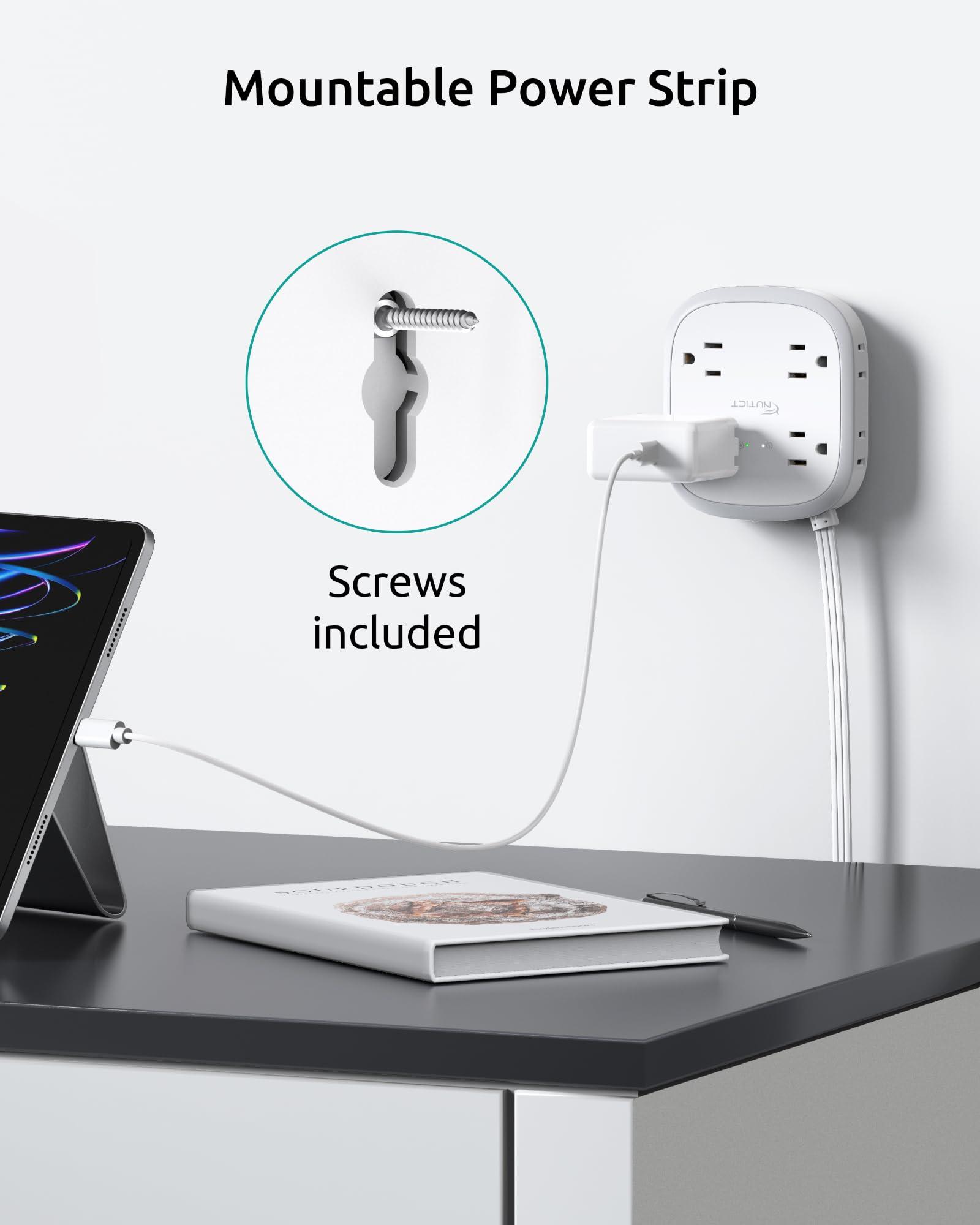 NUTICT Power Strip with USB C, Flat Plug Surge Protector, 8 Widely-Spaced Outlets & 4 USB (2 USB C), 5ft Extension Cord with Multiple Outlets, Travel Power Strip, 1700J, Compact for Home Office - Image 7