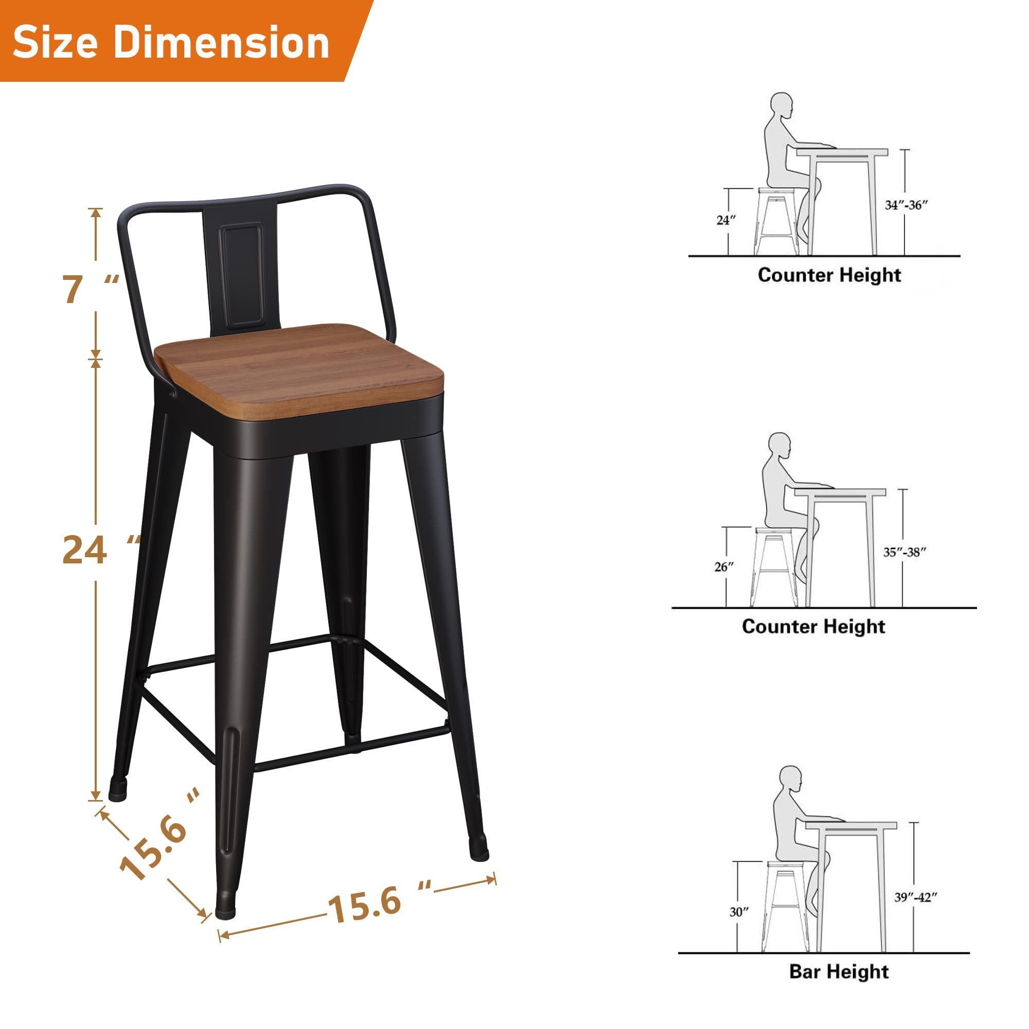 POINTANT Bar Stools Set of 4 Metal Bar Stool Counter Height Bar Stools Black, Modern 24" Bar Chairs with Back and Wooden Seat Bar Stool Counter Height - Image 2