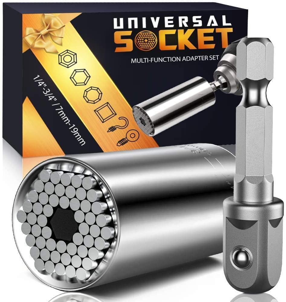 Super Universal Socket Tools Gifts for Men - Christmas Stocking Stuffers for Men Grip Socket Set with Power Drill Adapter Cool Stuff Ideas Gadgets for Him Birthday Gifts for Dad Women Husband (7-19mm)
