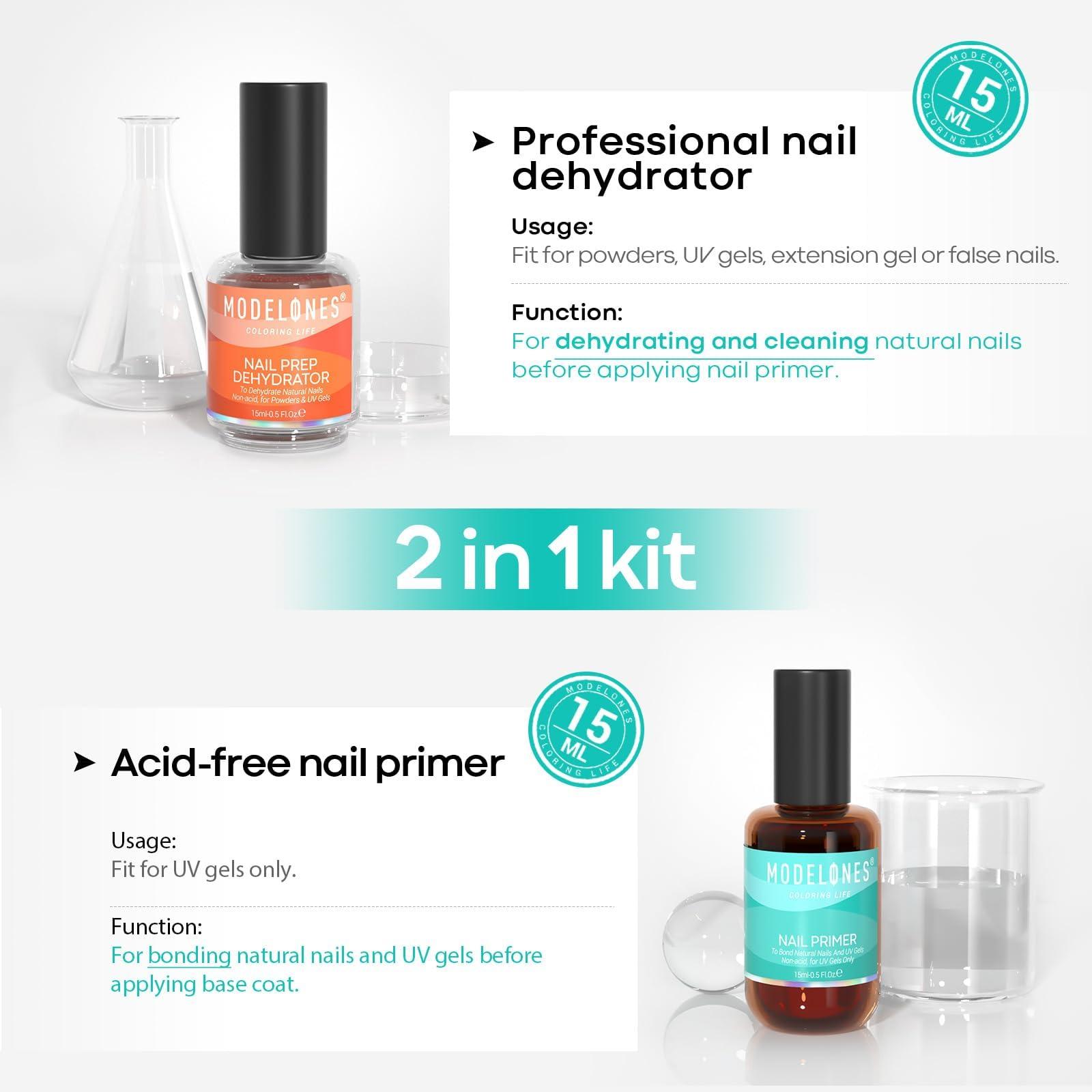 modelones 15 ml Nail Dehydrator and Primer, Acid Free Base Coat Natural Prep Dehydrate & Bond Primer Kit, Hema-Free Acrylic Nail Supplies - Image 2