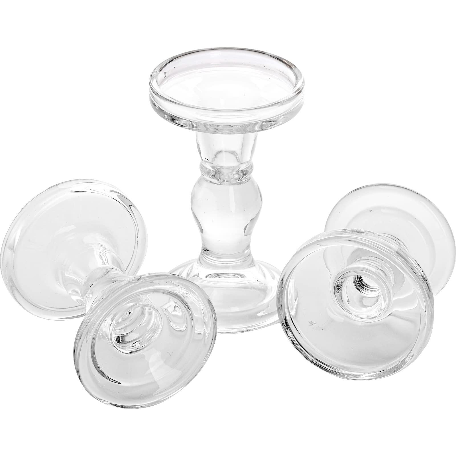 Okllen Set of 6 Glass Candle Holders, Clear Pillar Taper Candlestick Crystal Tealight Candle Holder Stand for Dinner Table, Wedding Centerpieces, Living Room, Home Decor - Image 4