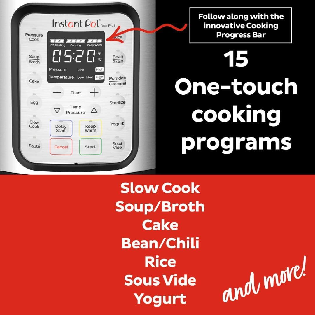 Instant Pot Duo Plus 9-in-1 Multicooker, Pressure Cooker, Slow Cook, Rice Maker, Steamer, Sauté, Yogurt, Warmer & Sterilizer, Includes App With Over 800 Recipes, Stainless Steel, 6 Quarts - Image 7
