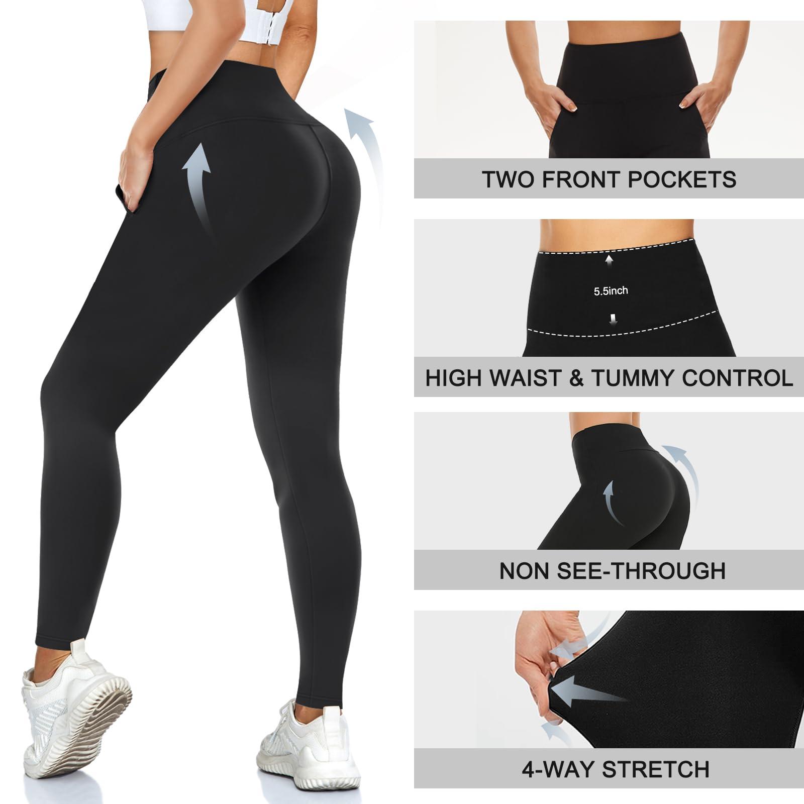 MOREFEEL Leggings with Pockets for Women, High Waisted Tummy Control Workout Hip Lift Yoga Pants Activewear - Image 2