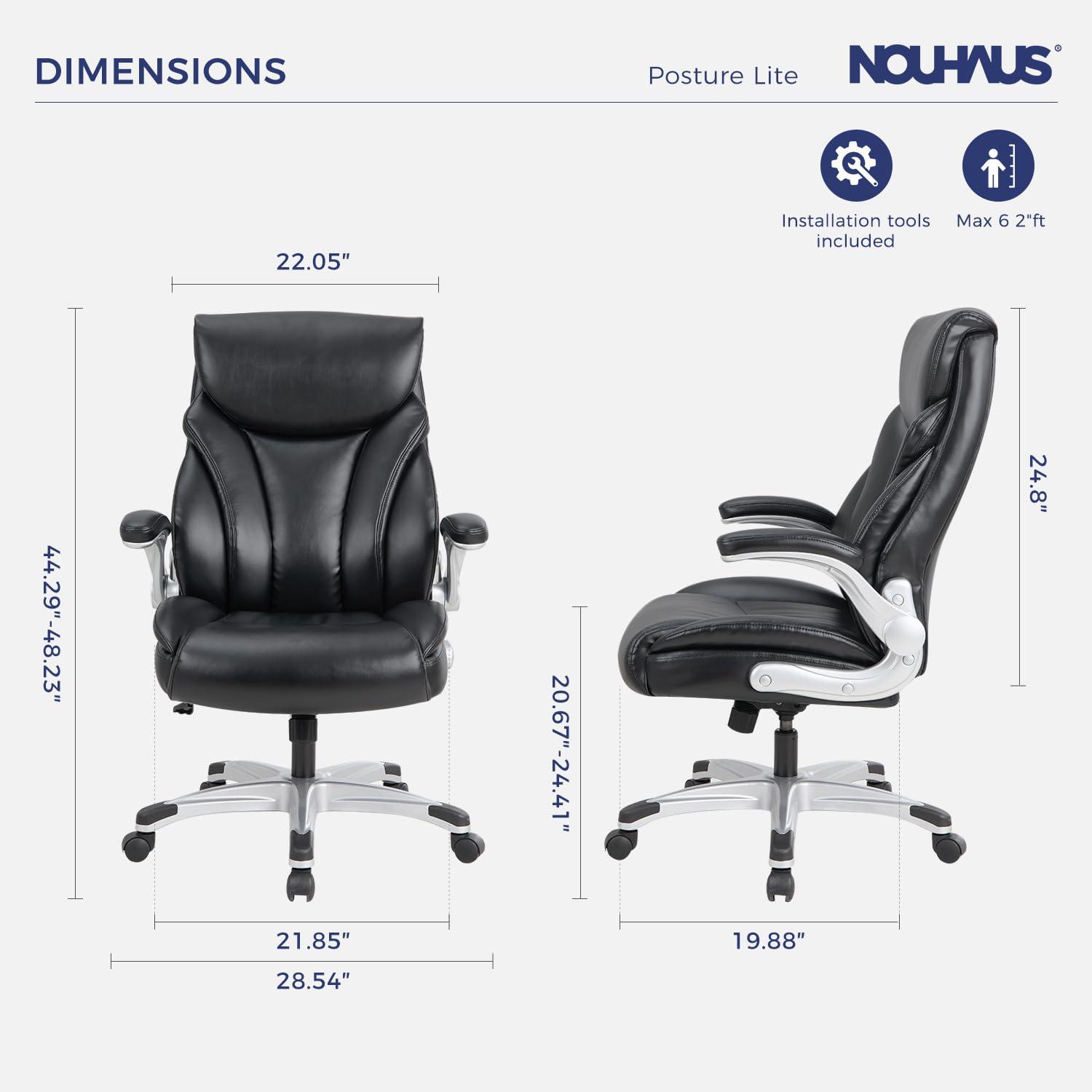 Nouhaus Big and Tall Desk Office Chair with Lumbar Support, High Back PU Leather Ergonomic Office Chair, Executive Desk Chair Computer Chairs with Adjustable Flip-up Armrests (Posture Lite,Black) - Image 2