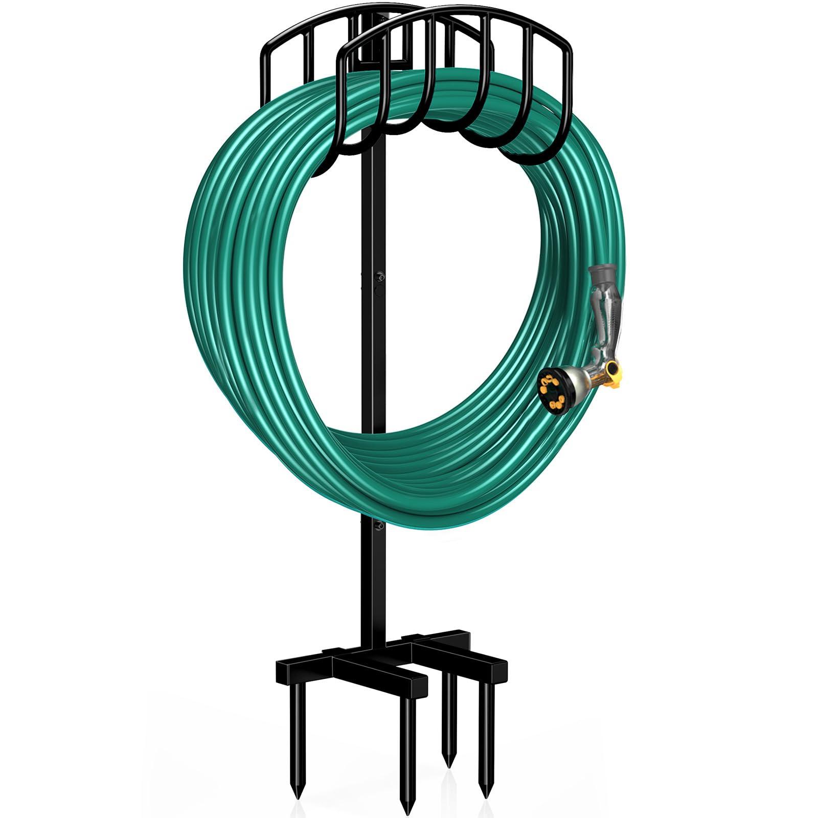 Winpull Garden Hose Holder Detachable Heavy Duty Metal Water Hose Hanger, Freestanding Hose Storage Stand Rack for Outside (Black)