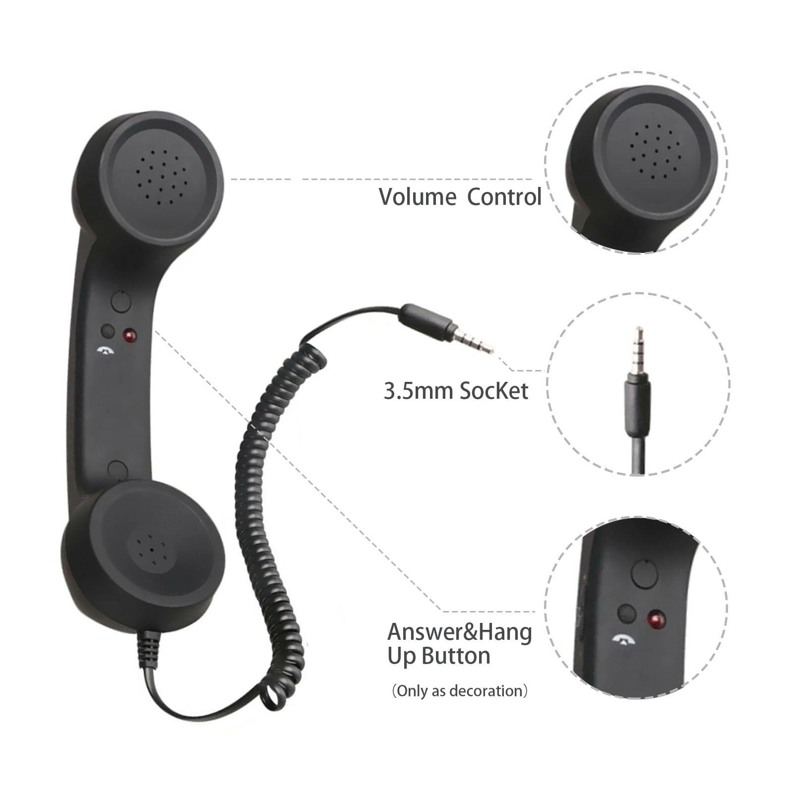3.5mm Vintage Retro Telephone Handset, Cell Phone Receiver, Radiation Proof Retro Handset, Microphone Speaker for Cellphone Smartphone, Handheld Old Telephone Headset (Black) - Image 2