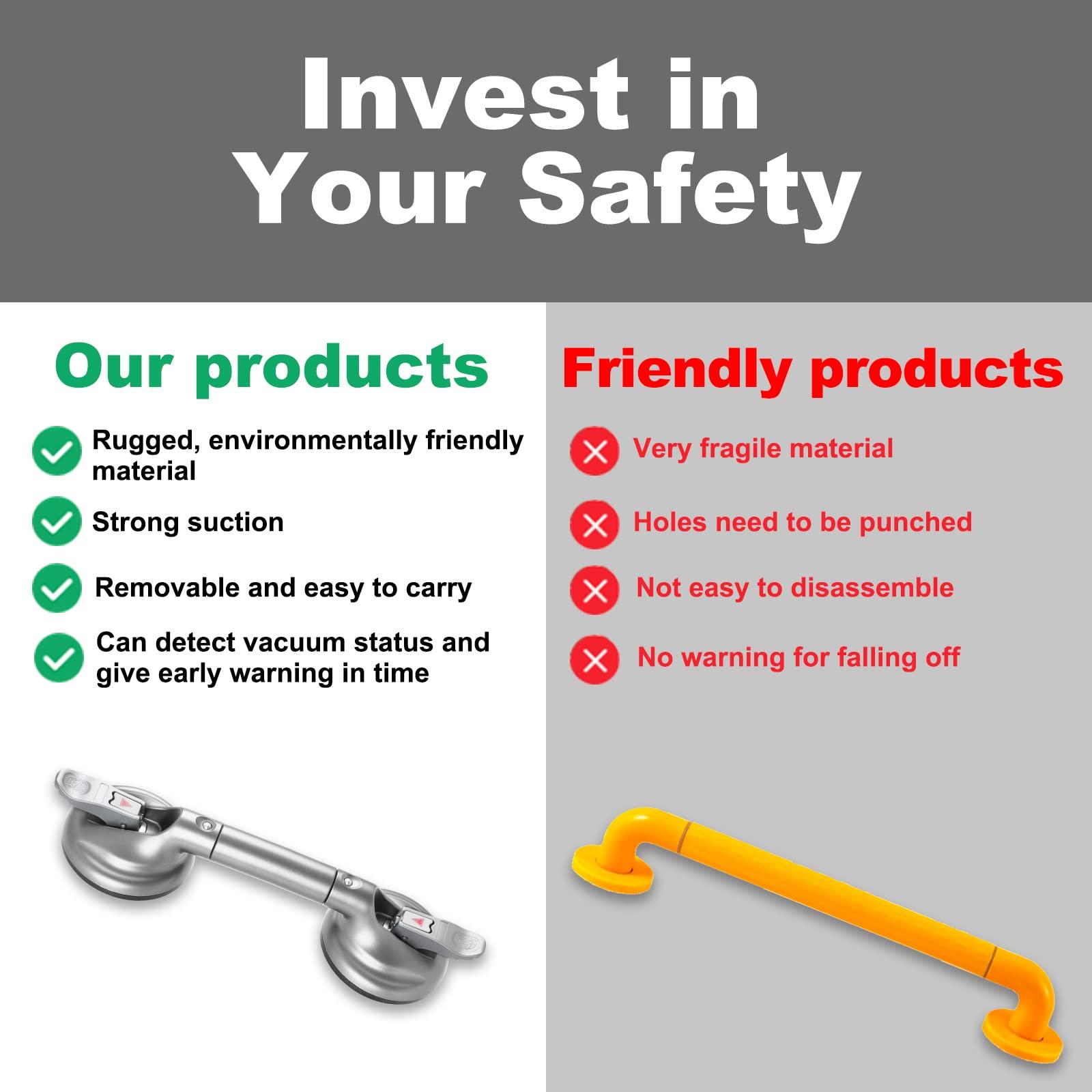 DAREN MEDICAL Heavy Duty Suction Shower Grab Bar - Toilet Bathroom Bathtub Safety - Shower Handles, Suction Cup Power Up to 250 LB, Perfect for Elderly Seniors(14.5 Inch, Gray Silver) h, Gray Silver - Image 6