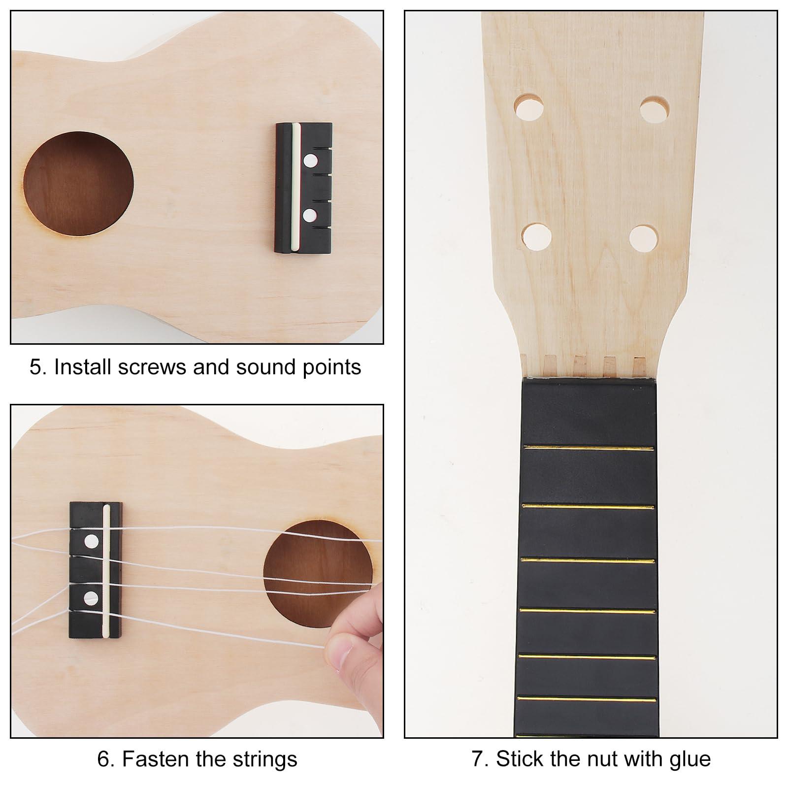 OriGlam 21 Inch DIY Ukulele Kit, Make Your Own Ukulele DIY Kit, Soprano Hawaii Ukulele Kit, Ukulele Hawaii Guitar Handwork Kit with Installation Tools for Kids, Friends, Family, Amateur - Image 4