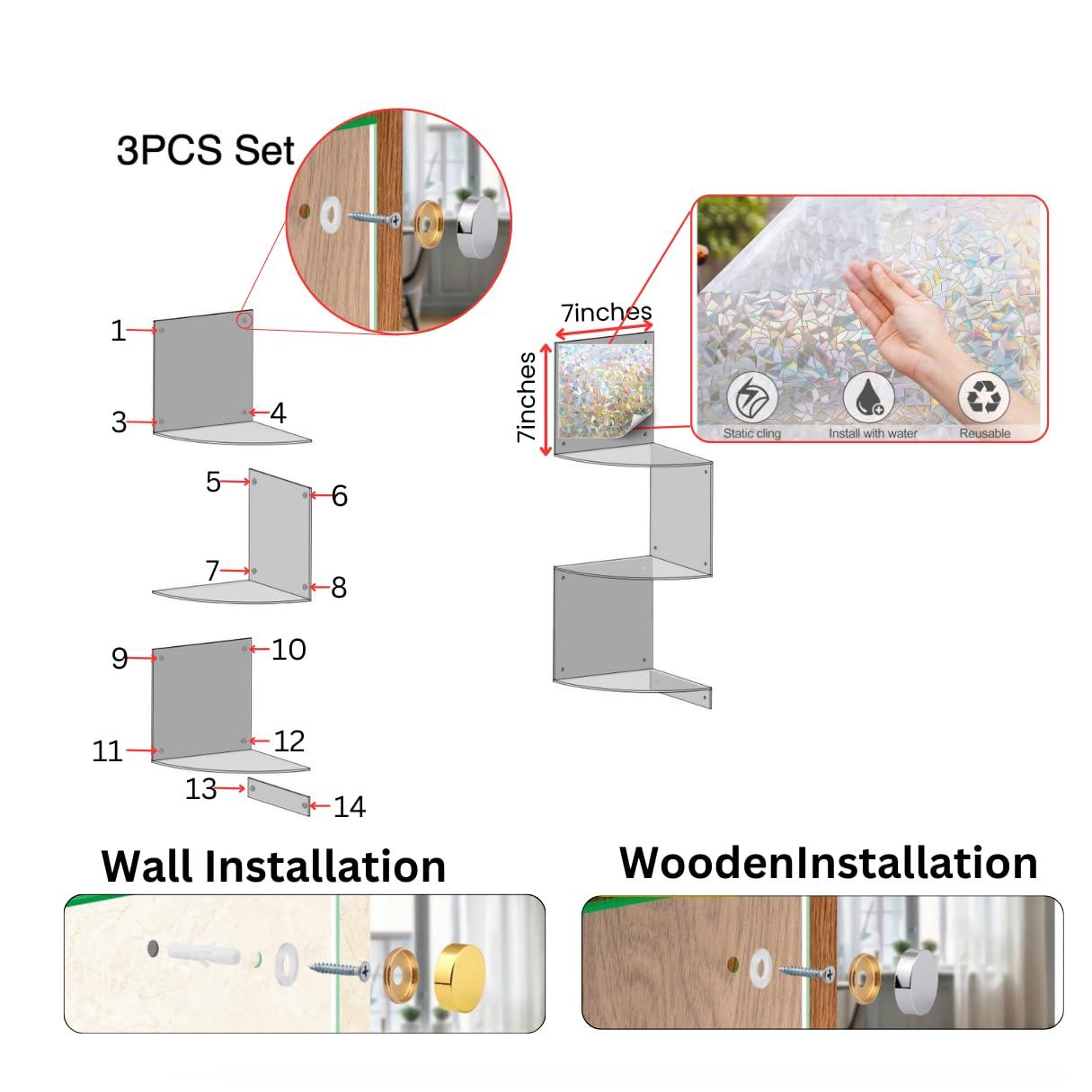3 Tier Shelf Wall Mount Floating Acrylic Corner Shelves Easy to Assemble Corner Bookshelf, Plant Shelf Wall Organizer Storage for Bedroom, Bathroom, Kitchen, Office, Living Room(Clear) - Image 6