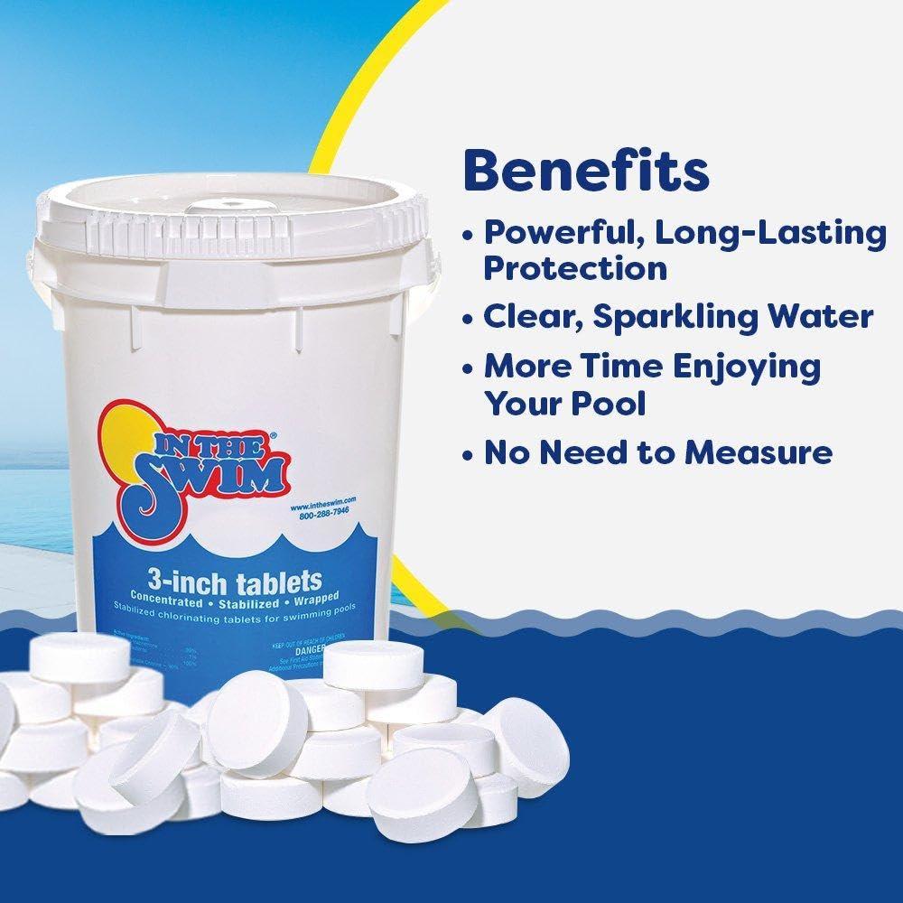 In The Swim 3 Inch Stabilized Chlorine Tablets for Sanitizing Swimming Pools - Individually Wrapped, Slow Dissolving - 90% Available Chlorine - Tri-Chlor - 50 Pounds - Image 3