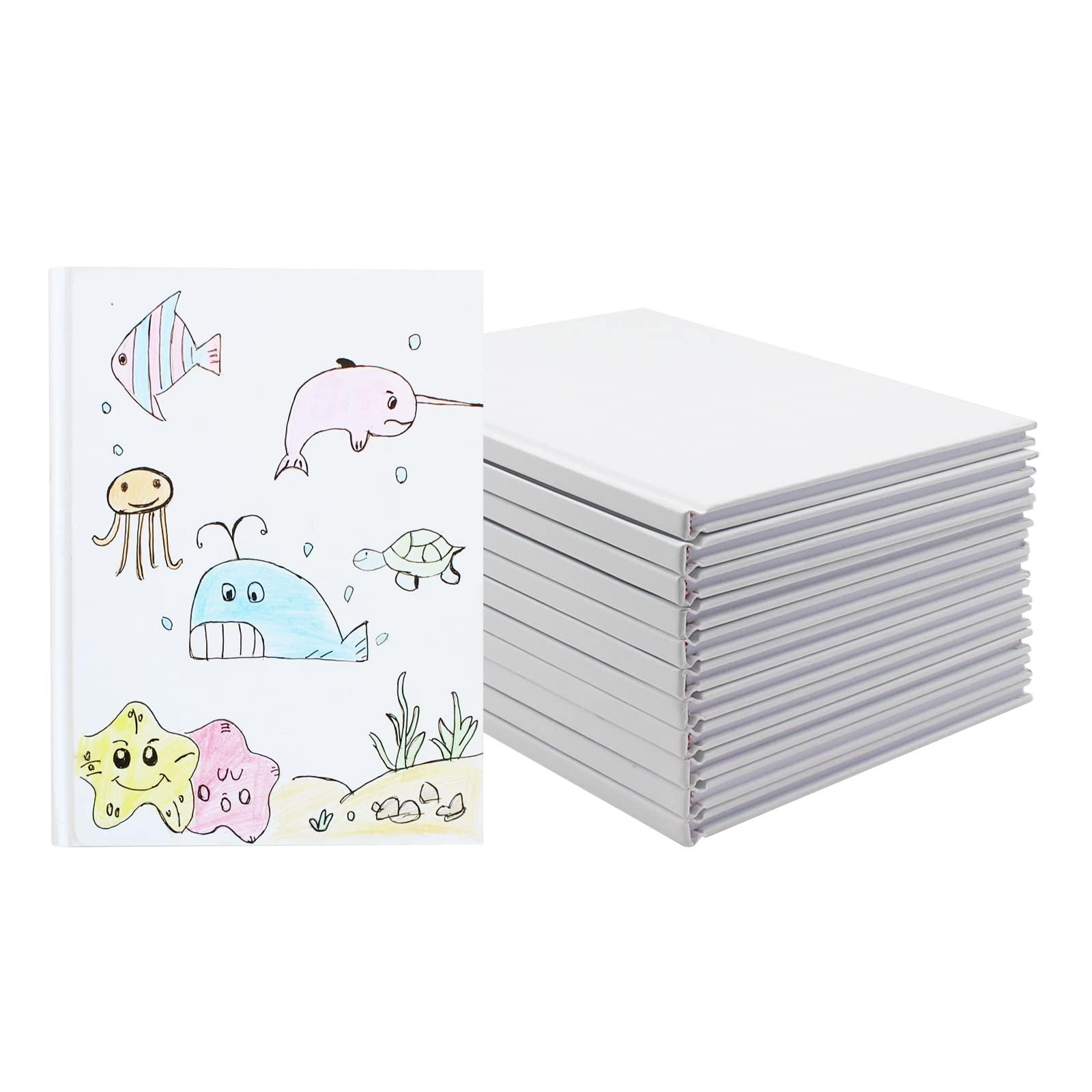 zmybcpack 12 Pack White Hardcover Blank Book 6x8 inch, Hardcover Blank book for Students to Write Stories, Hardcover Sketchbooks Journal（White，22 Sheets/ 44 Pages Each）