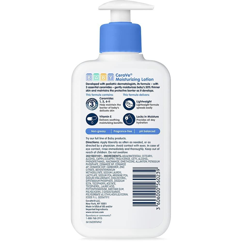 CeraVe Baby Lotion, Gentle Baby Skin Care with Ceramides, Niacinamide & Vitamin E, Fragrance, Paraben, Dye & Phthalates Free, Lightweight Moisturizer, 8 Ounce, Packaging May Vary - Image 8