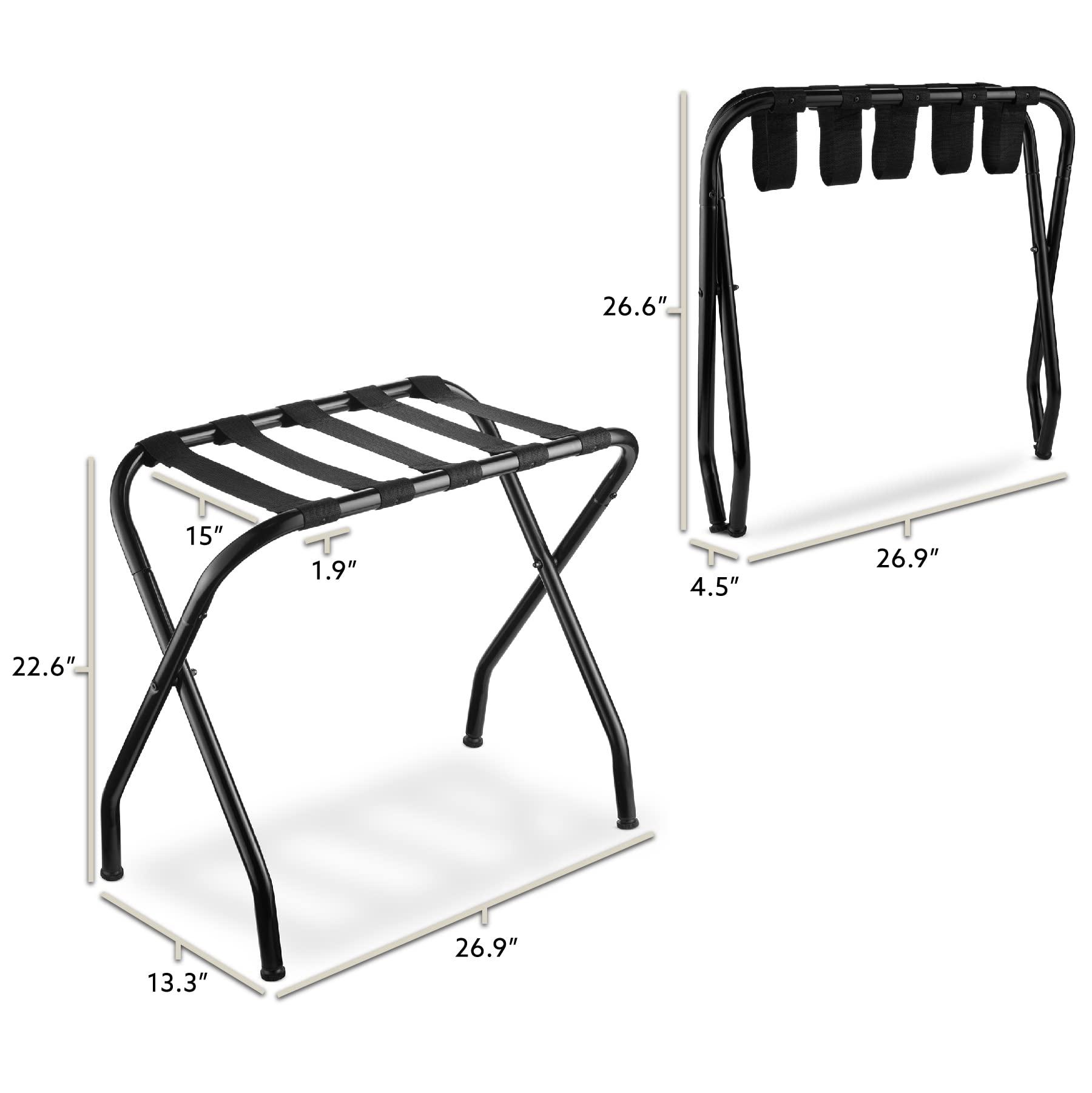 Bartnelli 2-Pack Folding Luggage Rack Collapsible Metal Suitcase Stand with Durable Black Nylon Straps- for Bedroom, Guest Room, or Hotel (Black Steel) - Image 3