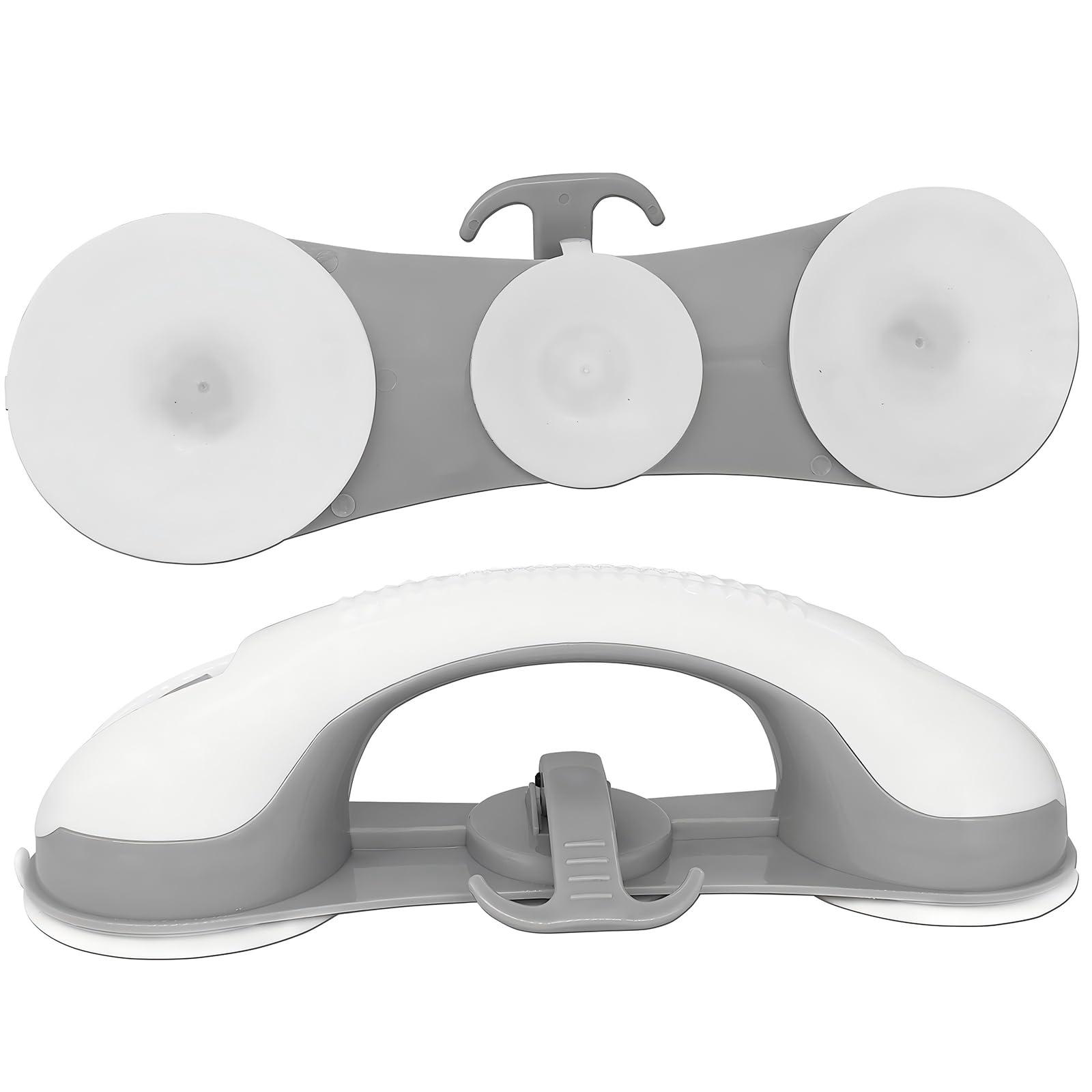 Gisaryc Grab Bars for Bathtubs and Showers, 2 Pack Upgraded Version 3 Strong Suction Cups Shower Bar, Shower Handle Grab Bars for Seniors, Safety Bars for Shower Chair, Bathroom Assist Handle (Grey)