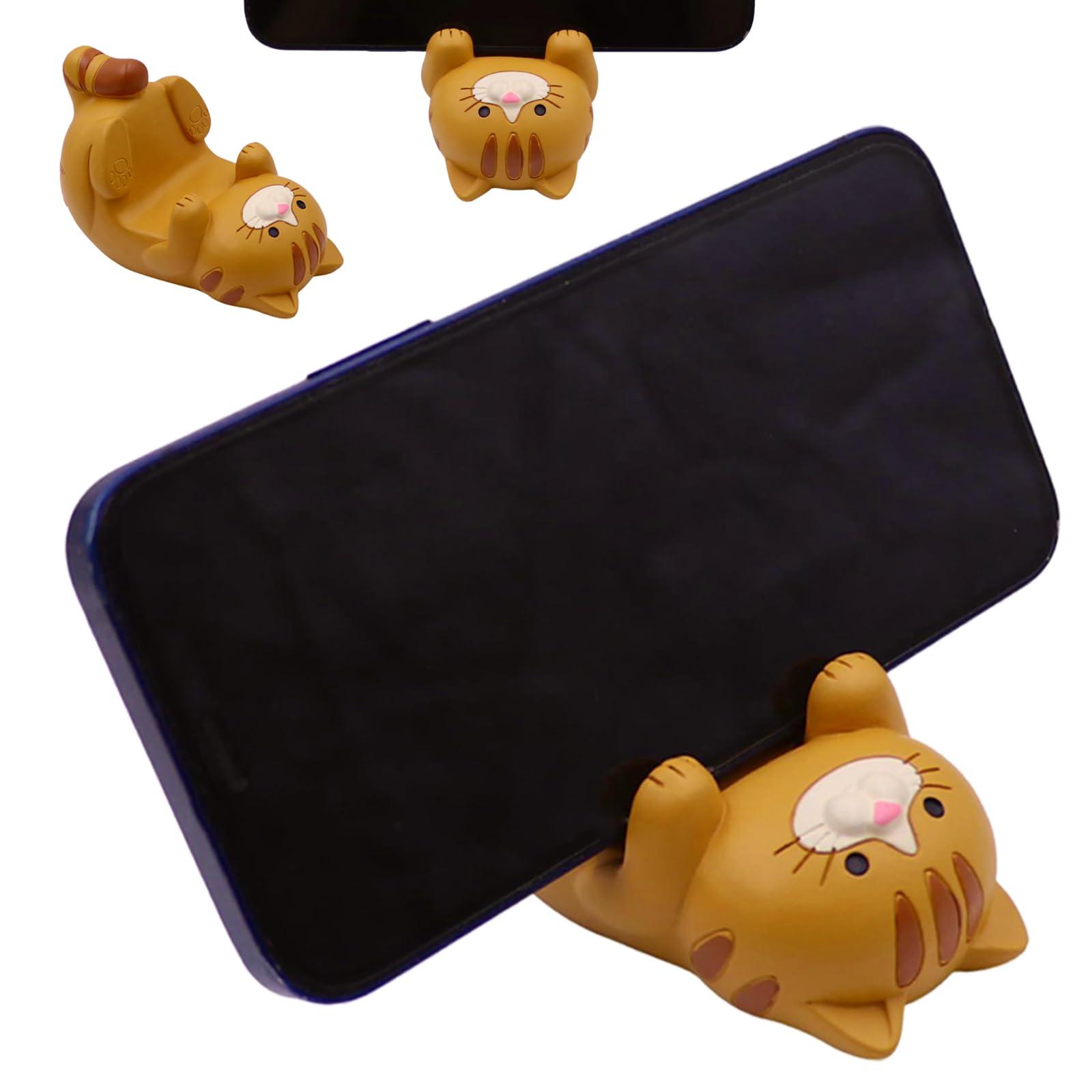 Gwindrise Cat Phone Stand Holder, Resin Desk Decor Accessory for Smartphones, Cute Phone Holder Gift for Cat Lovers, 3.3 x 2.3 x 2.0 inches, Orange
