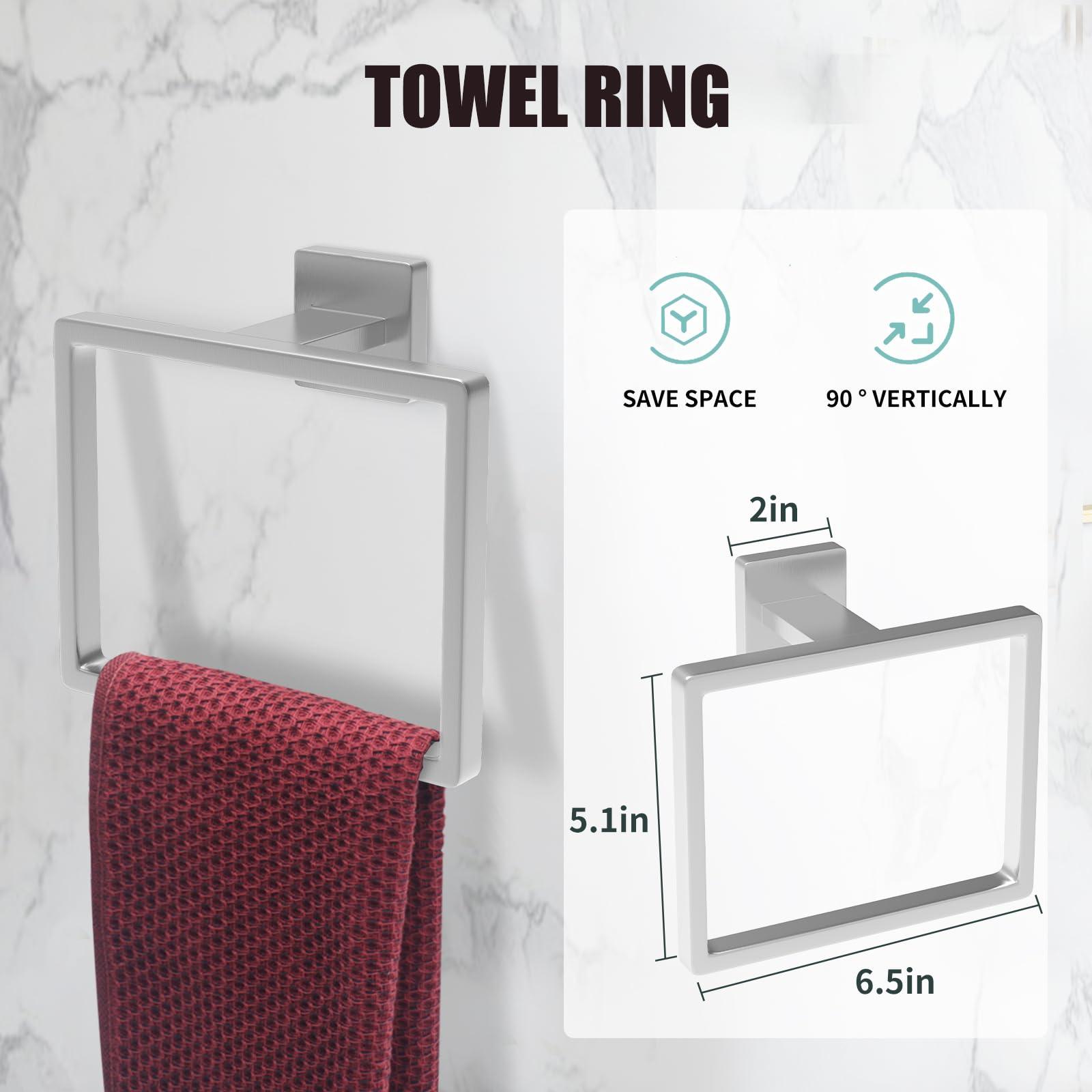 5 Piece Brushed Nickel Towel Bar Set Bathroom Hardware Set Brushed Nickel Bathroom Accessories Set with 2 Towel Hook, Stainless Steel Wall Mounted Bathroom Towel Rack Set Square 16-Inch - Image 3