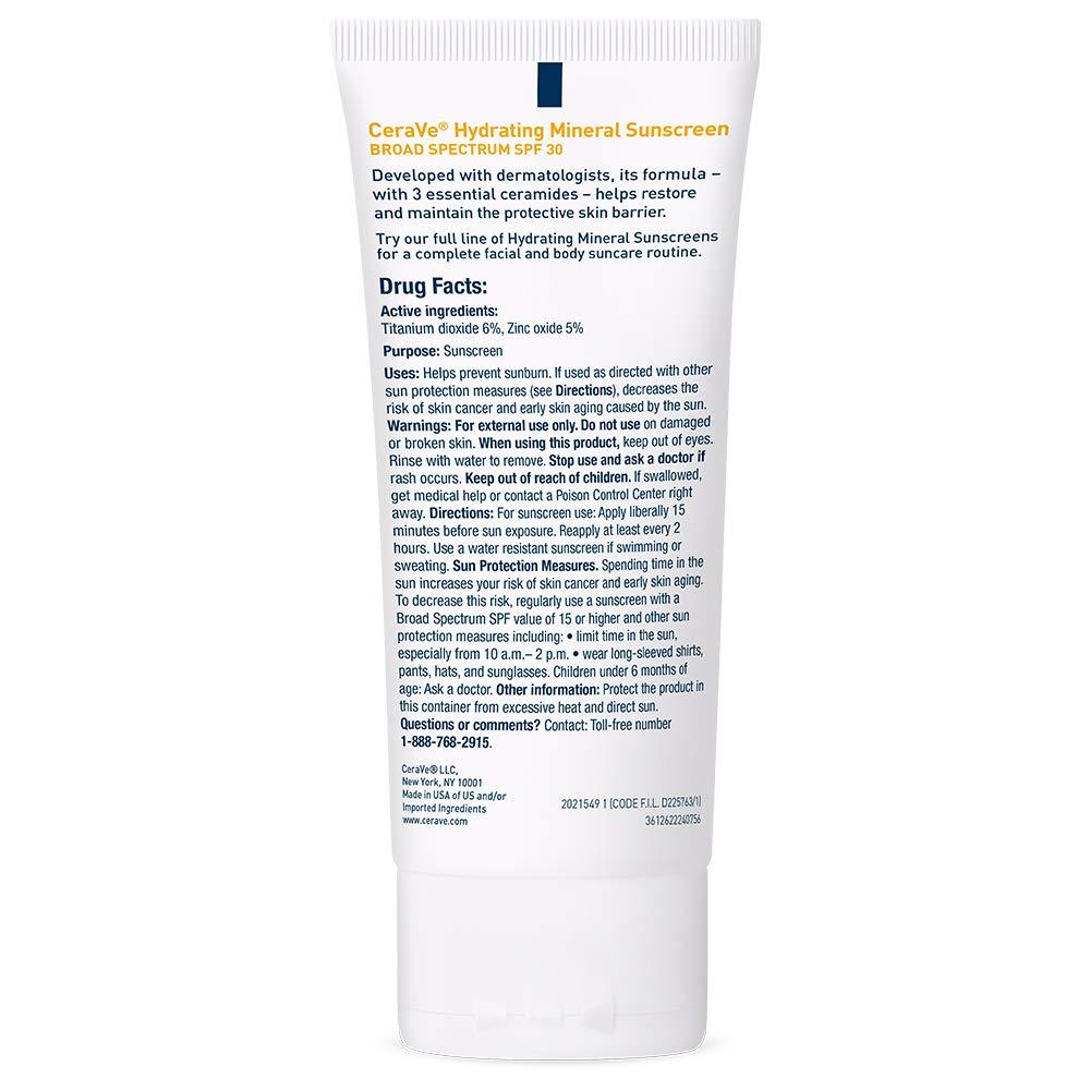 CeraVe 100% Mineral Sunscreen SPF 30, Face sunscreen With Zinc Oxide & Titanium Dioxide, Hyaluronic Acid + Niacinamide + Ceramides, Oil Free, Travel Size 2.5 oz - Image 12