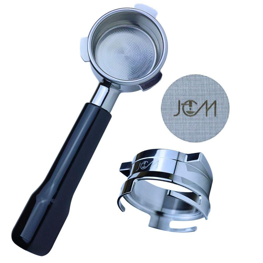 54mm Bottomless Portafilter 3 Ears ABS Handle – Fits Breville Barista Express, Bambino, Impress, Duo Temp Pro and Infuser – Includes 18g Filter Basket Hands-Free Dosing Funnel & 1.7mm Puck Screen