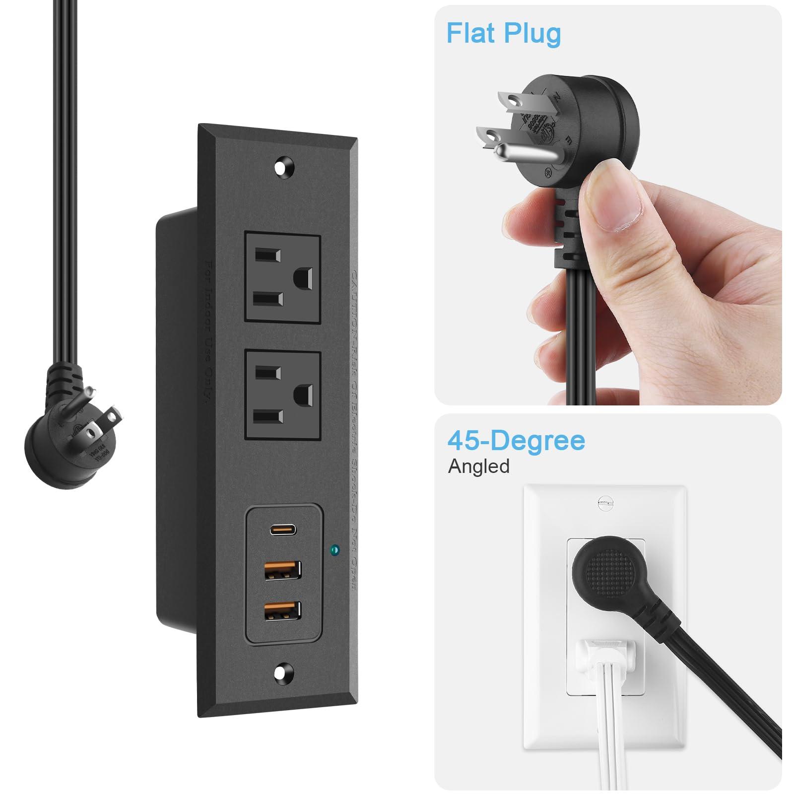 CCCEI Recessed Power Strip with 45 W USB C Port, Fast Charging USB A Port Desk Outlet, Furniture Hidden Charging Station for Side Table, End Table, with 3FT 45 Degree Flat Plug Extension Cord. - Image 5