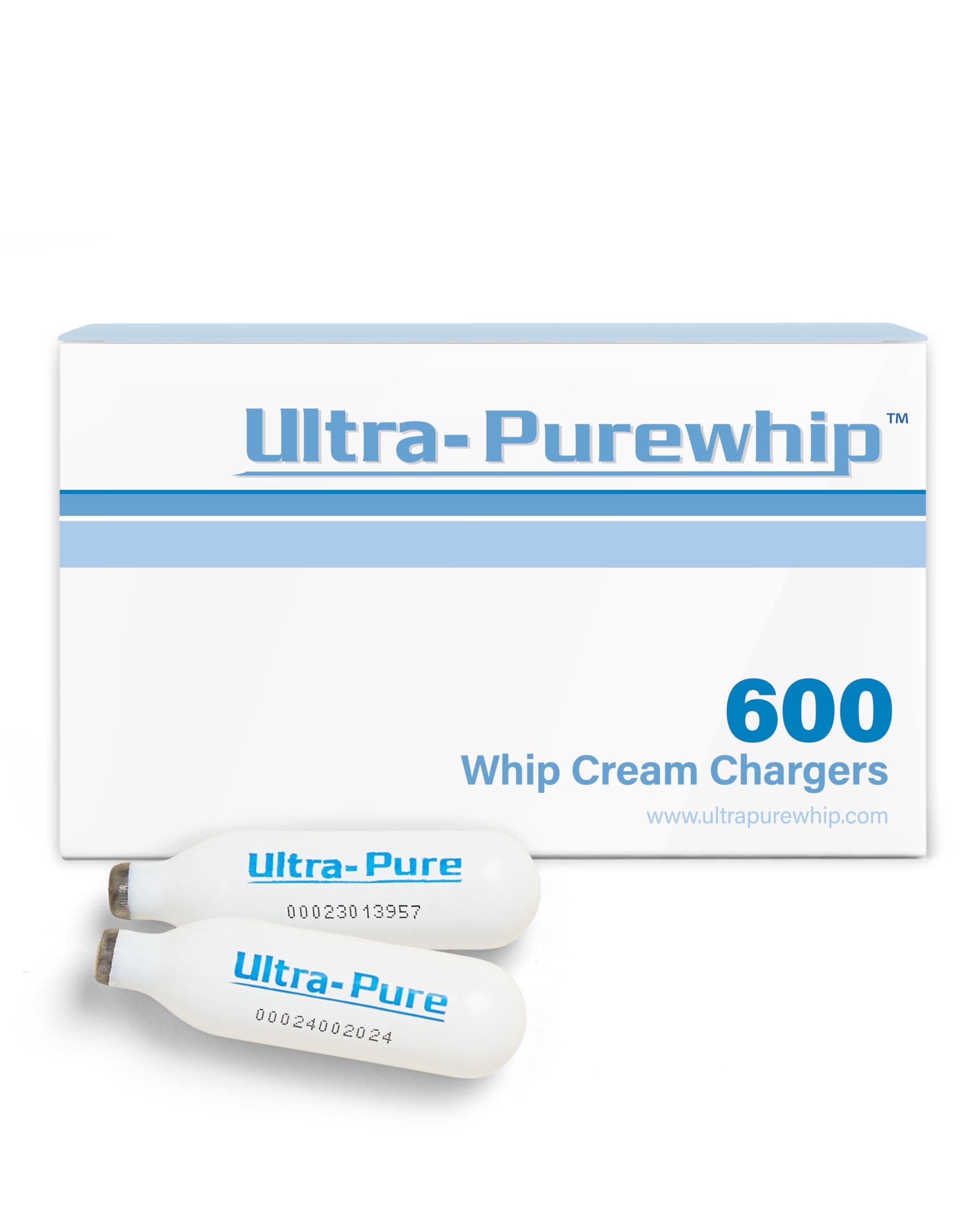 Ultra-Purewhip N2O Cream Chargers, 8g Premium Stainless Steel Cartridges for All Major Whipping Dispensers, Pure and Flavor Neutral with Long Shelf Life, 600 Pack