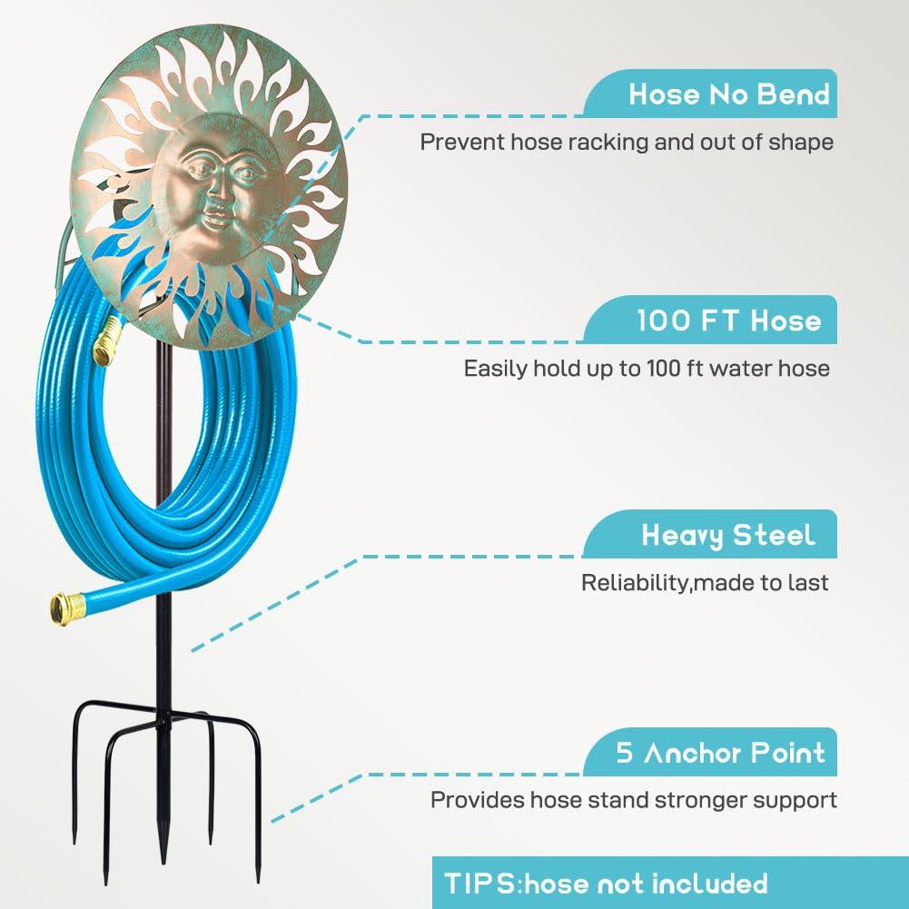 dreamskip Garden Hose Holder Freestanding, Outdoor Water Hose Holder Heavy Duty, Hose Reel Stand, Outside Metal Hose Rack Hanger Storage - Image 6