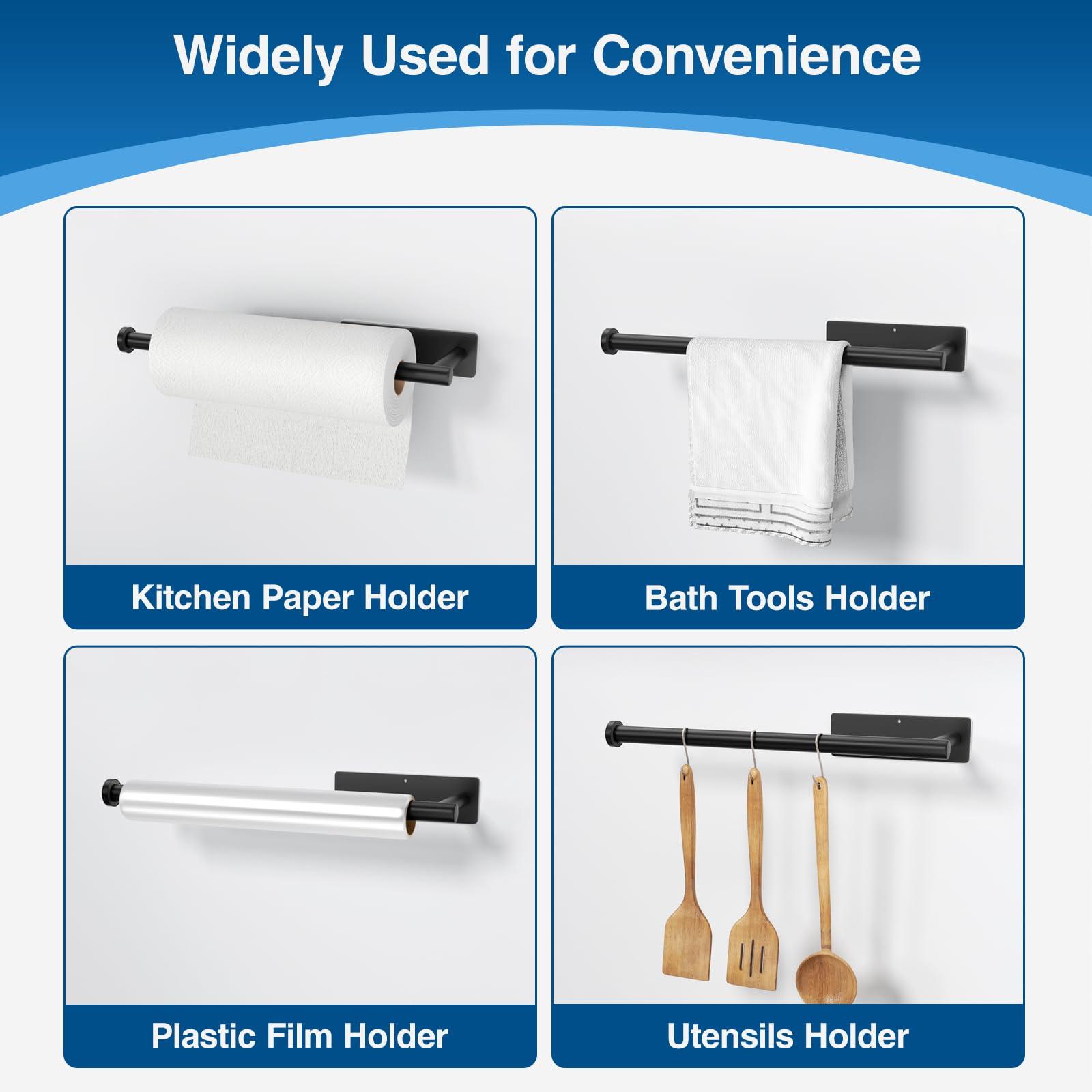 Paper Towel Holder - Self-Adhesive or Drilling, Matte Black Wall Mounted Rack - SUS304 Stainless Steel Kitchen Roll Dispenser Under Cabinet - Image 5