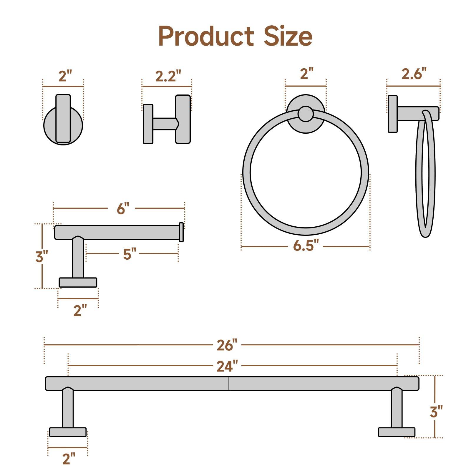 USHOWER Brushed Nickel Bathroom Hardware Set, Modern 24-Inch Towel Bar Set Wall Mounted, Durable SUS304 Stainless Steel Bathroom Accessories Set, 4-Piece - Image 3