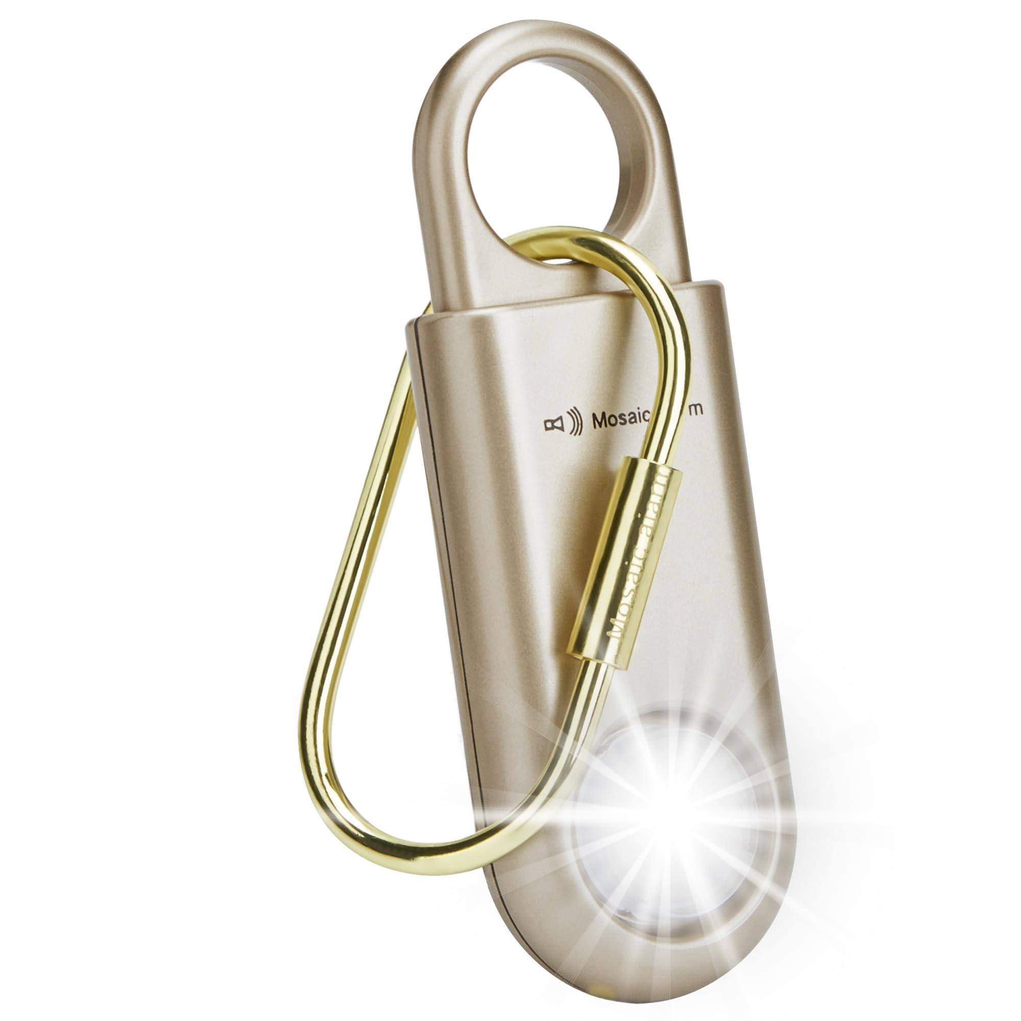 130dB Personal Safety Alarm Strobe Light. Loud Sound Keychain Siren with Carabiner for Women, School Children, Night Runners, Hiking. Bear Alarm Deterrent. SOS Emergency Self Defense Alerts. Gold