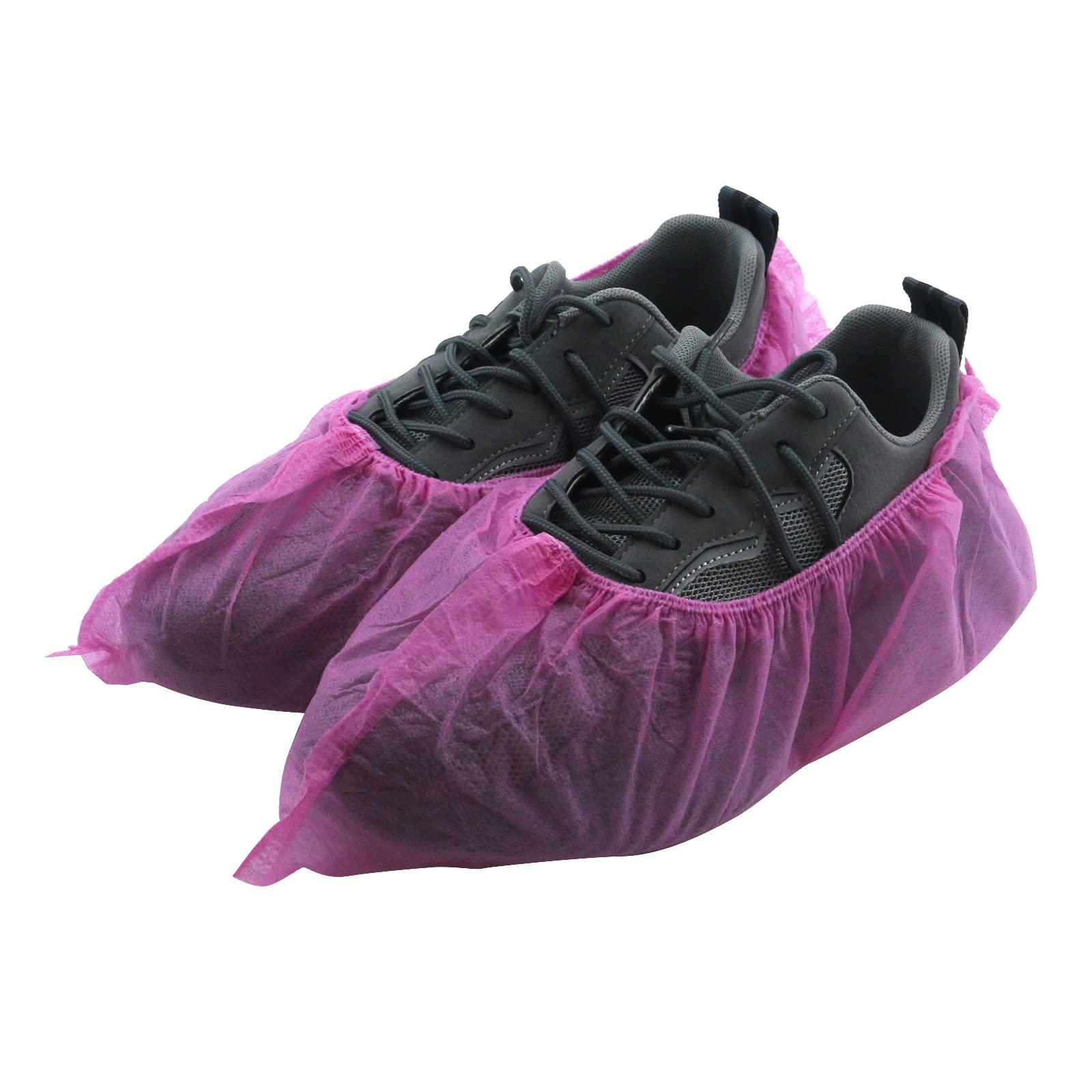 Antrader 100 Pieces Disposable Shoe Covers Floor the Size Fits All Overshoes Indoor Shoes Covers For Ladies and Mens Pink - Image 2