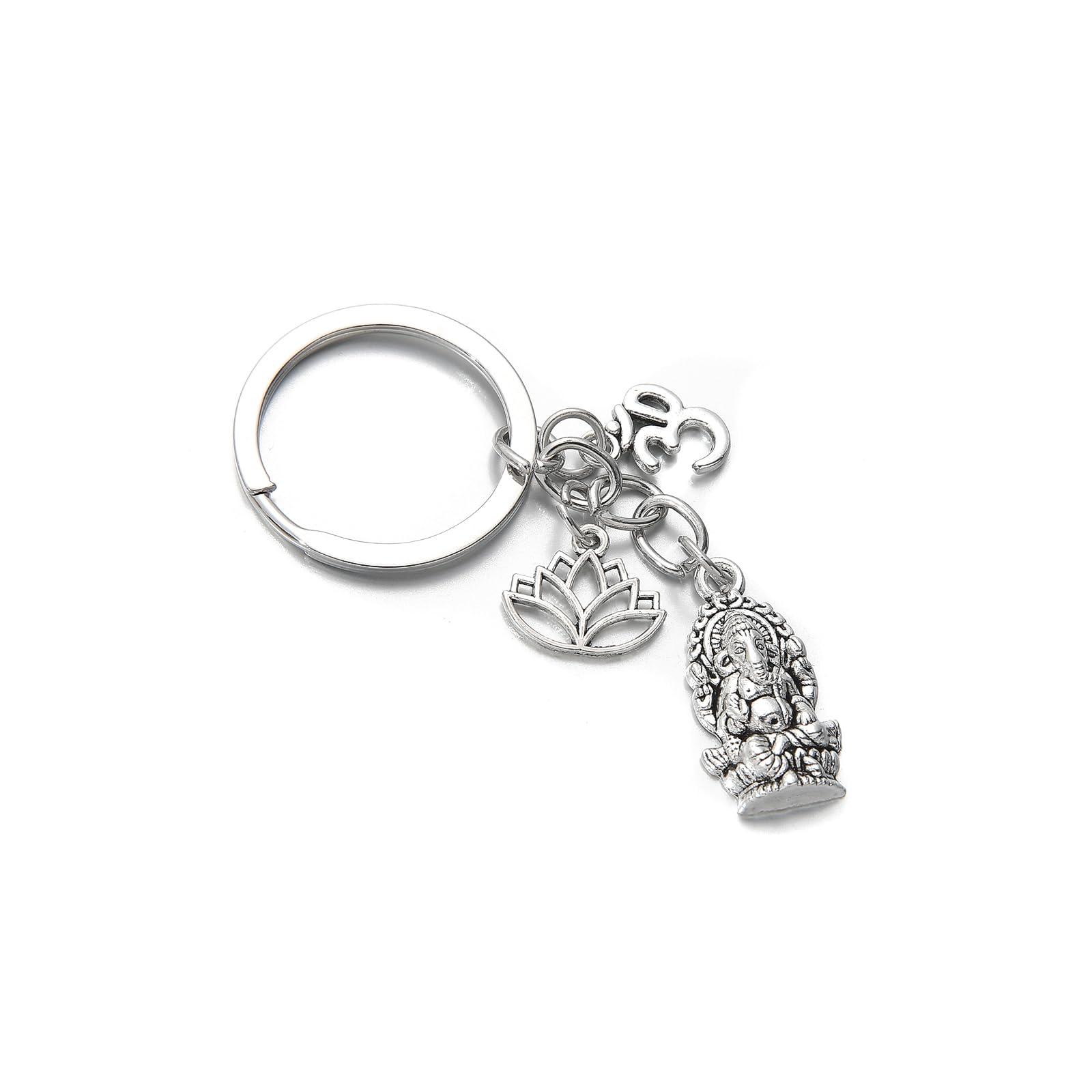 PHAETON 20PCS Ganesha Keychain with Lotus Charm Buddha Key Ring Key Holder Buddha Keychain, God Of Wealth Elephant Keychain for Festive Occasions, 3.18inch, Silver - Image 3