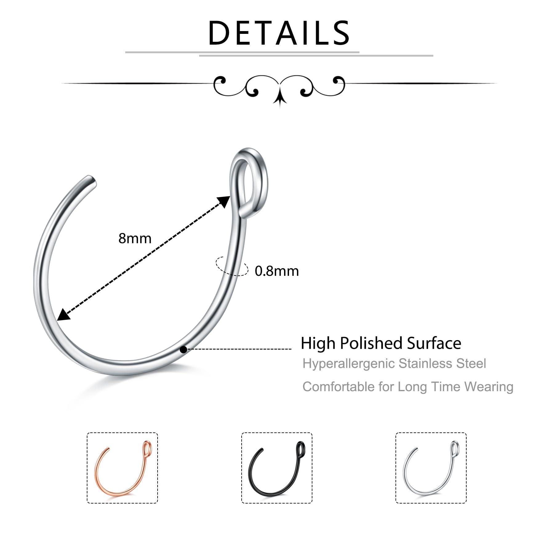 D.Bella 20G Fake Piercing Jewelry Hoop for Faux Lip Septum Nose Ring Set,8mm - Image 2