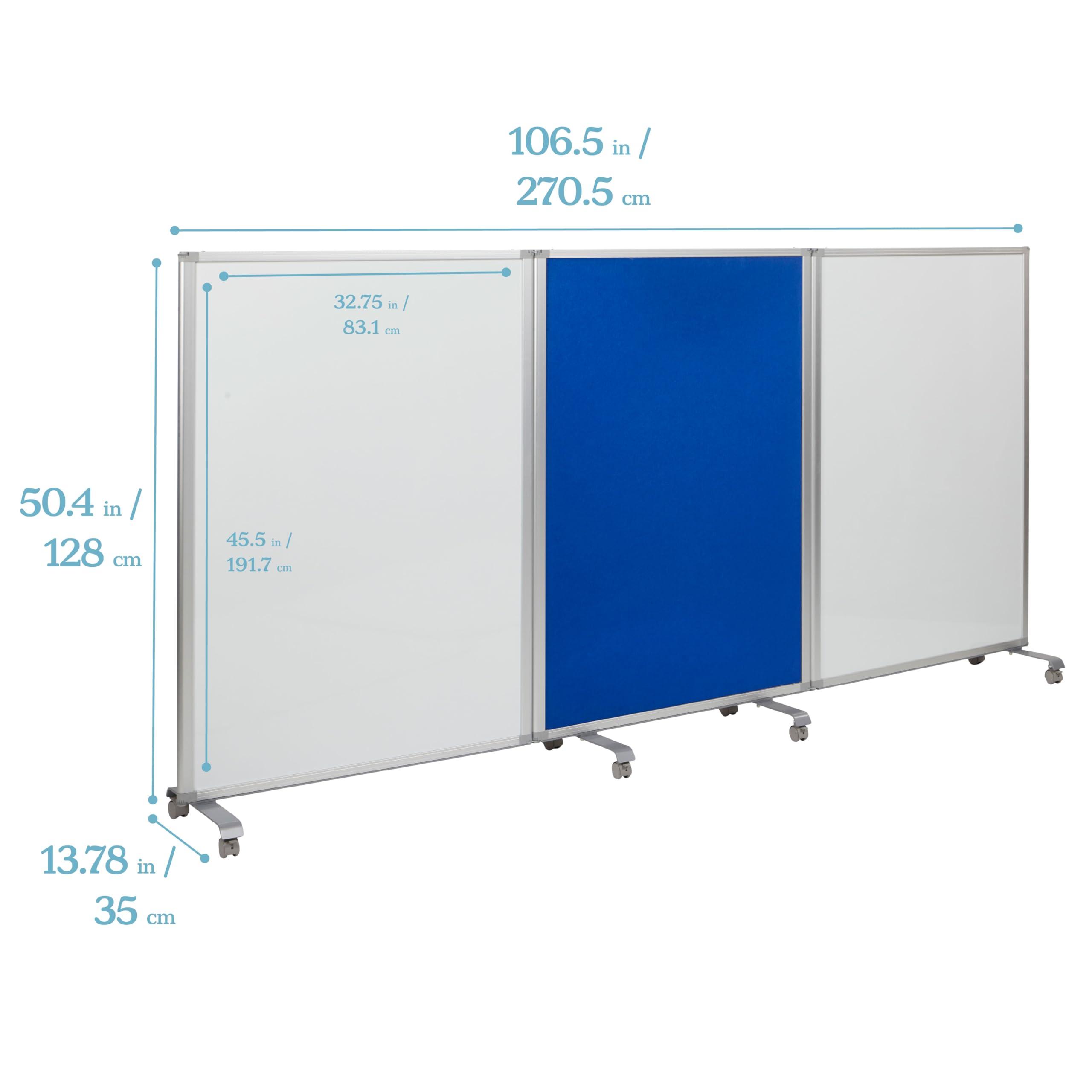 ECR4Kids Mobile Dry-Erase and Flannel Room Divider, 3-Panel, School Supplies, Blue - Image 3
