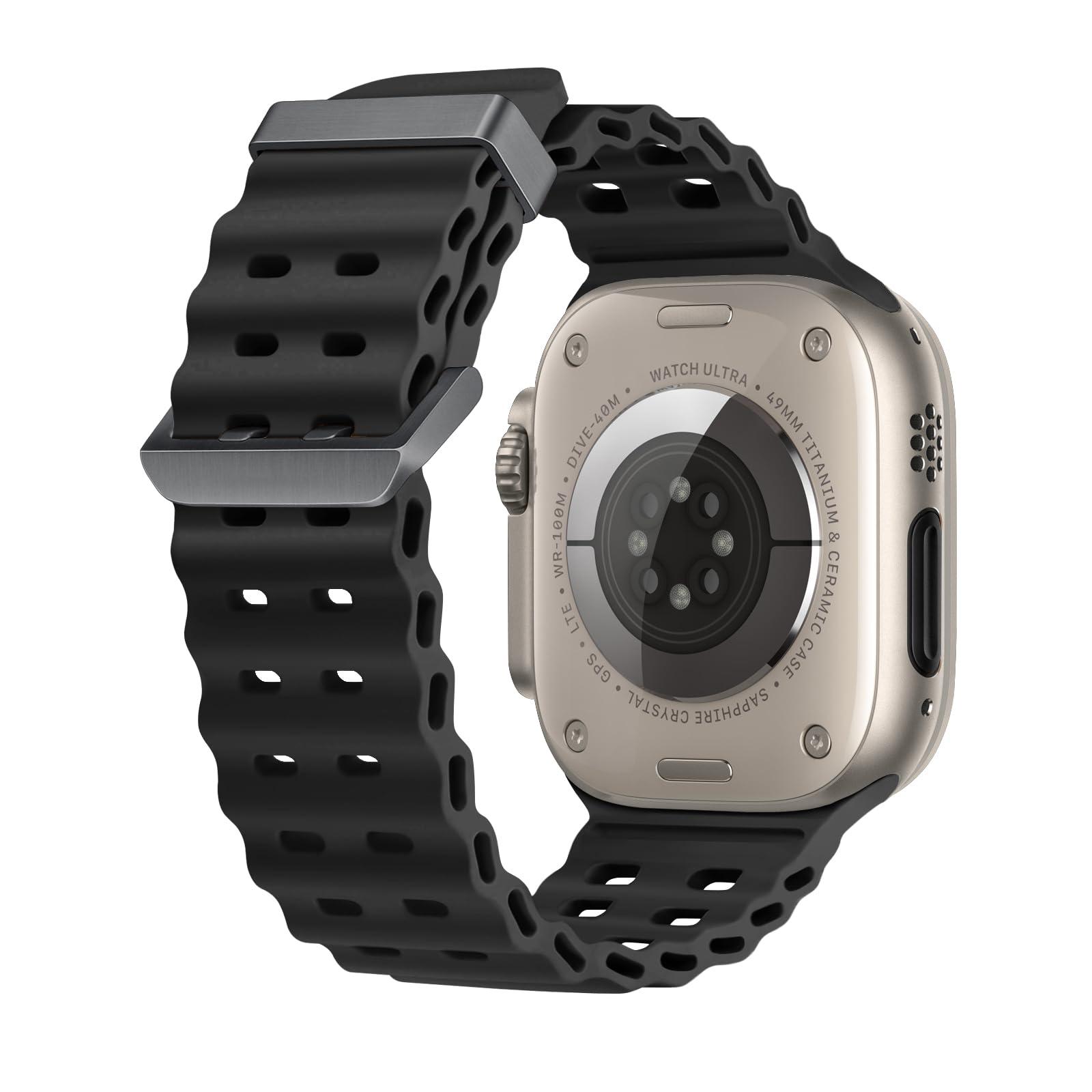 Ycysh Ocean Band Compatible with Apple Watch Ultra 2 / Ultra 49mm 45mm 44mm 42mm for Women Men, Silicone Sport Band Replacement for iWatch Ultra 2 Series 9 8 7 6 5 4 3 2 1 SE (Black) - Image 2