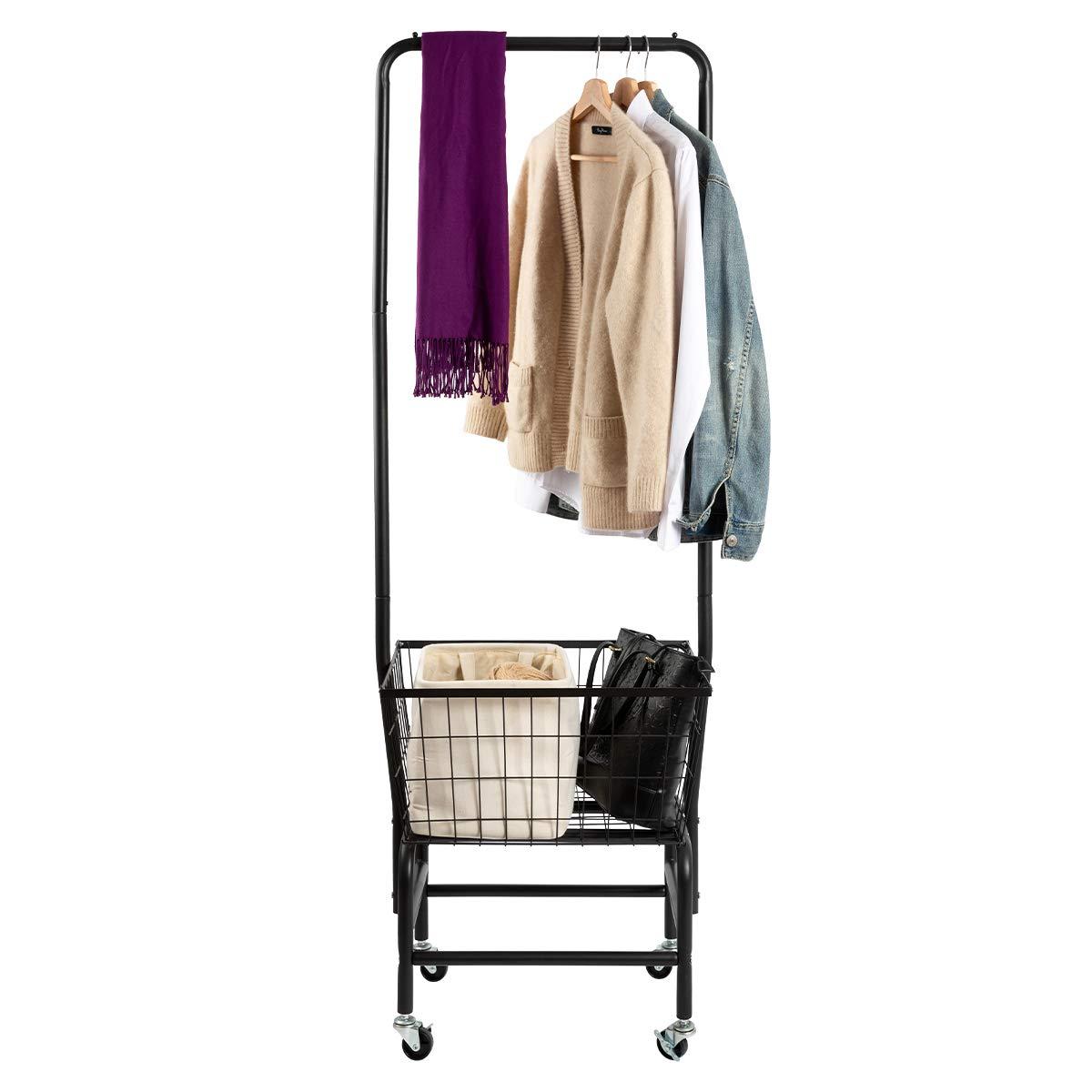 ALIMORDEN Laundry Cart with Clothes Rack, Rolling Laundry Butler with Wire Storage Rack，Black - Image 6