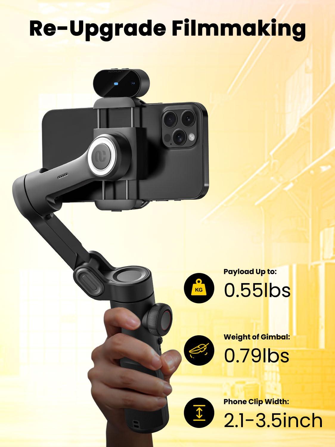 AOCHUAN XE AI Version,Gimbal Stabilizer for Smartphone,NO APP AI Tracking, Gesture Control,360°Inception Gimbal with TikTok YouTube,3-Axis Foldable Handheld Tripod for iPhone& Android,Black - Image 6