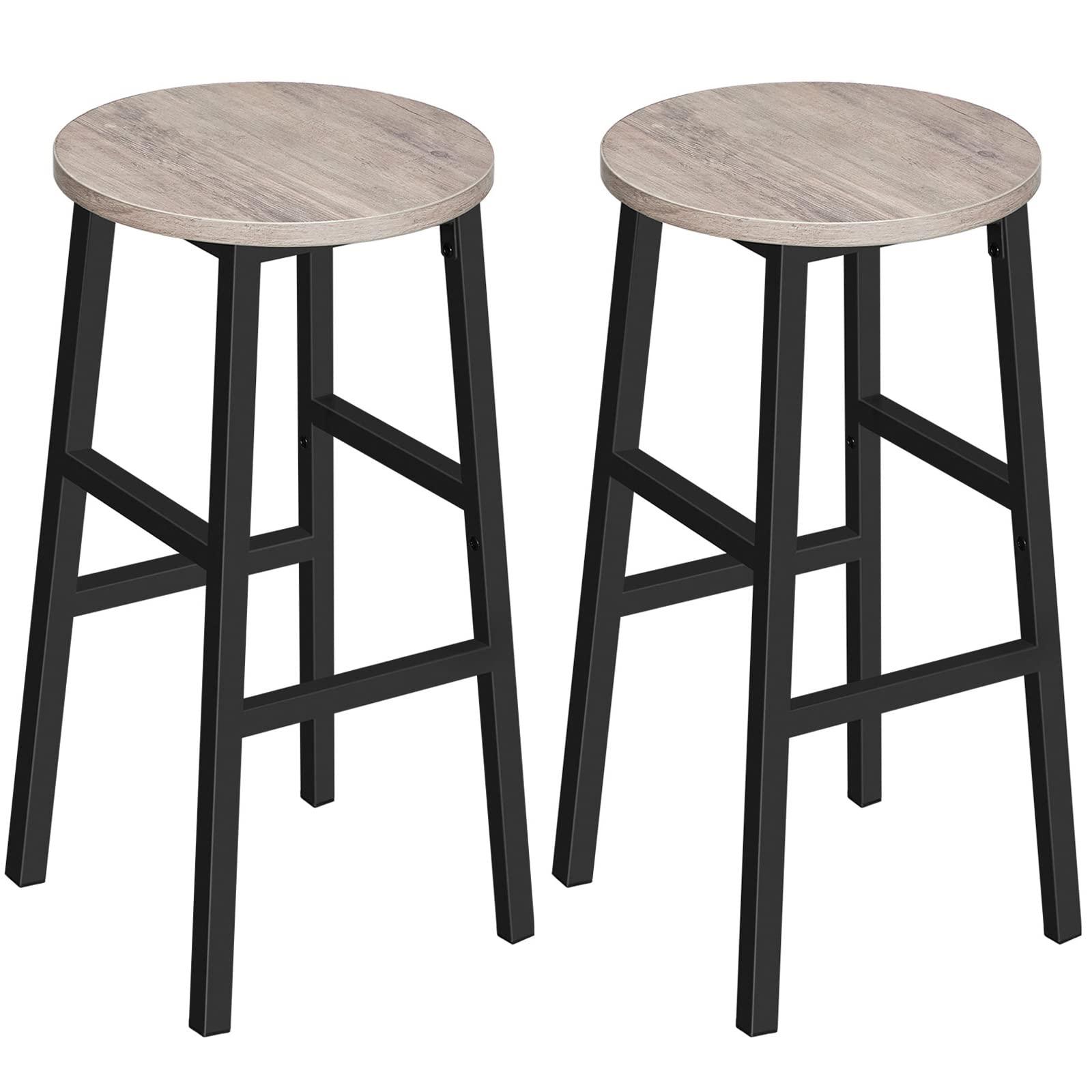 MAHANCRIS Bar Stools, Set of 2 Round Bar Chairs with Footrest, 24.4 Inch Kitchen Breakfast Bar Chairs, Industrial Bar Stools, Easy Assembly, for Dining Room, Kitchen, Greige BAHG0201Z