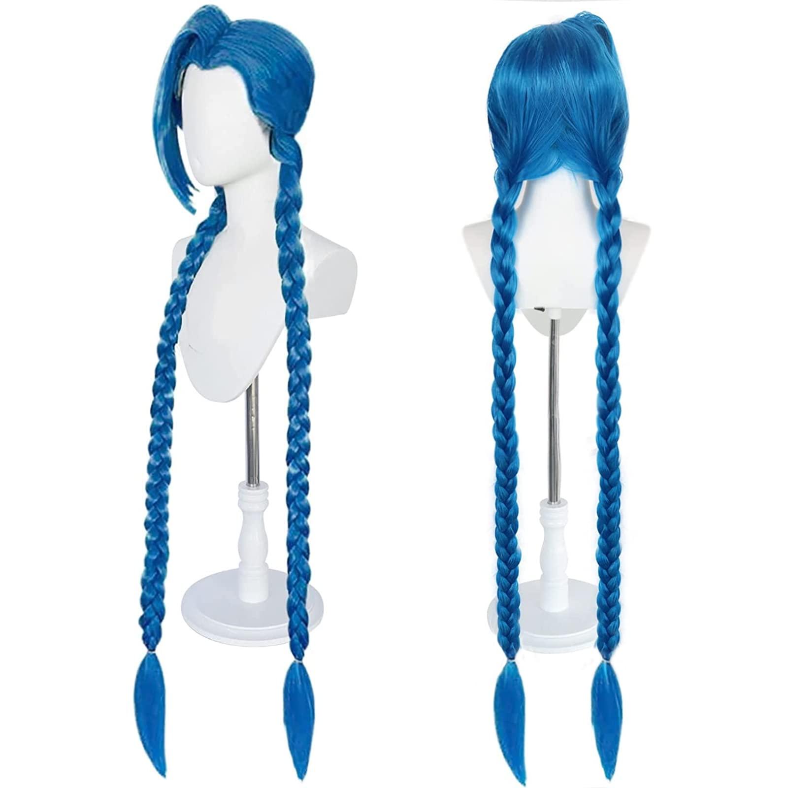 Ebingoo Blue Braided Cosplay Wig for Women + Wig Cap Long Straight Synthetic Costume Wig for Halloween Costume Anime Party