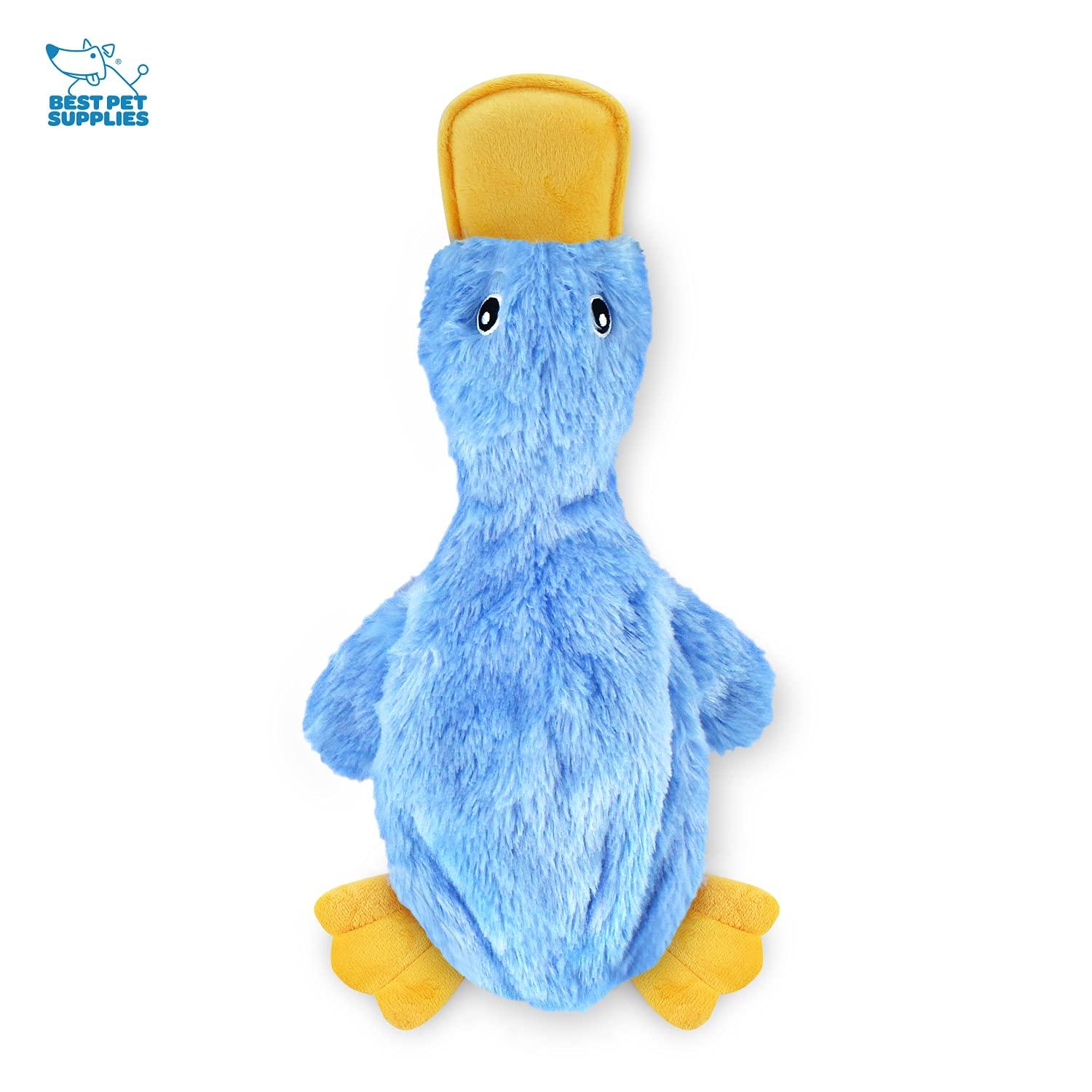 Best Pet Supplies Crinkle Dog Toy for Small, Medium, and Large Breeds, Cute No Stuffing Duck with Soft Squeaker, Fun for Indoor Puppies and Senior Pups, Plush No Mess Chew and Play - Blue - Image 2