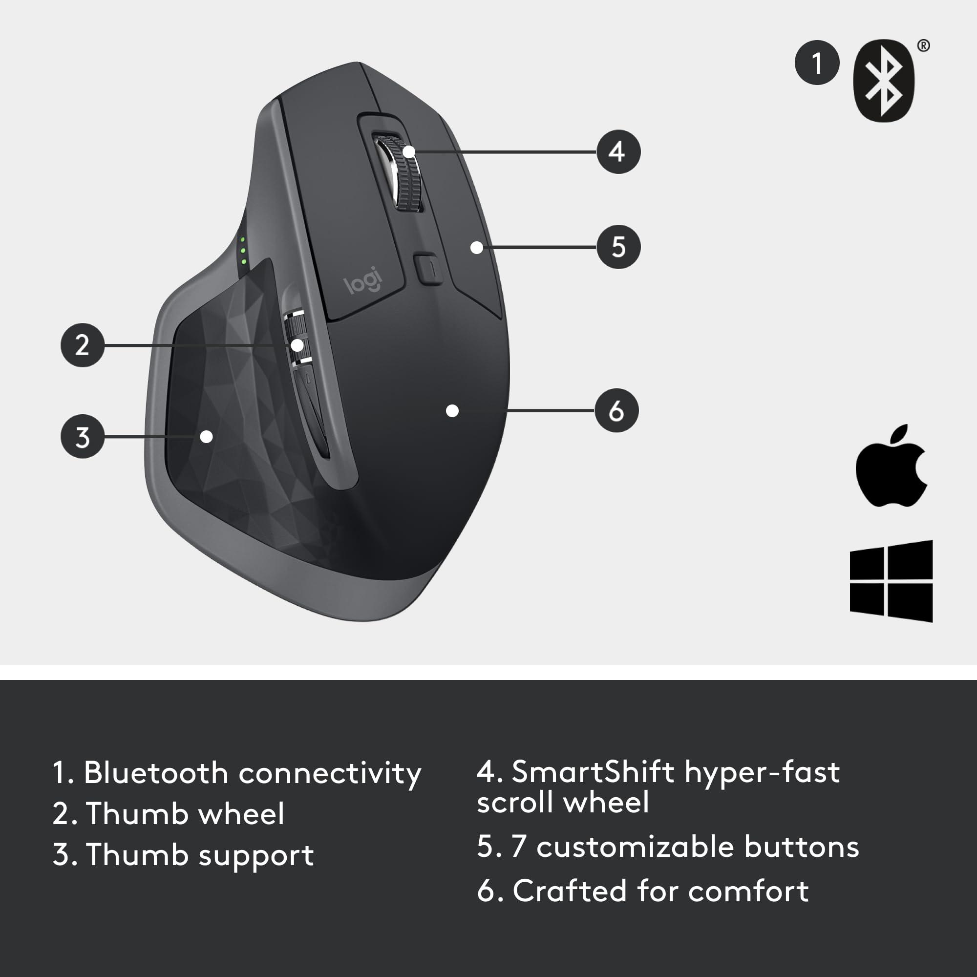 Logitech MX Master 2S Bluetooth Edition Wireless Mouse – Use on Any Surface, Hyper-Fast Scrolling, Ergonomic, Rechargeable, Control Up to 3 Apple Mac and Windows Computers - Graphite - Image 11