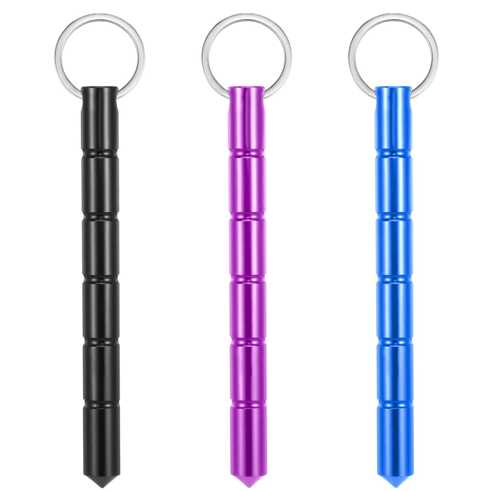 oruola 3 Pack Safety Keychain Set for Women, Self Defense Keychain, Metal Tactical Keychain, Aluminum Short Stick Protection Tool, Gift Keychains for Women Men(Purple, Blue, Black)