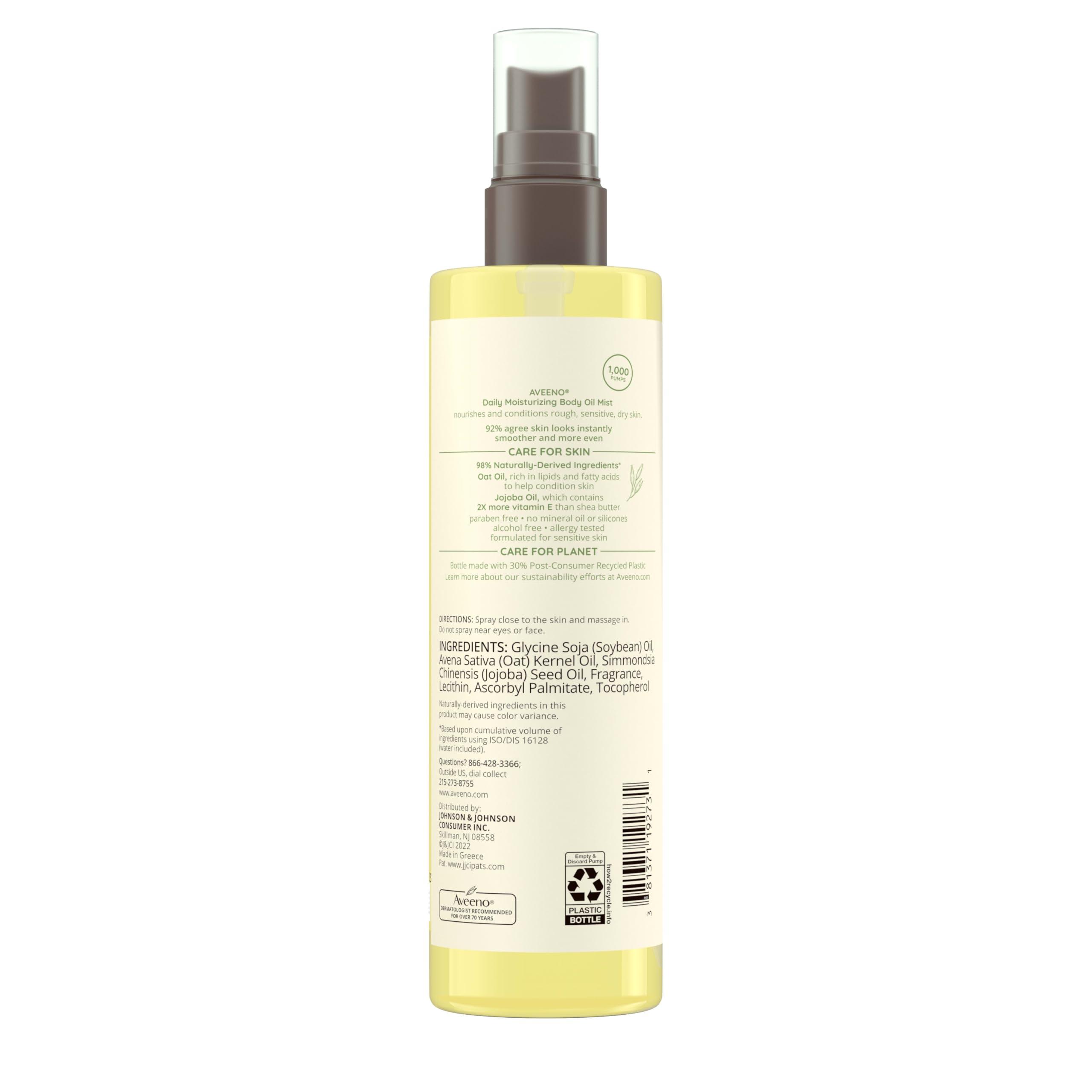 Aveeno Daily Moisturizing Dry Body Oil Mist with Oat and Jojoba Oil for Dry, Rough Sensitive Skin, Nourishing & Hypoallergenic Body Spray, Paraben-, Silicone- & Phthalate-Free, 6.7 fl. oz - Image 8
