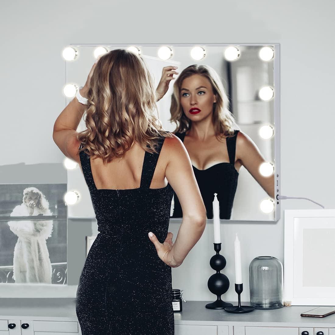FENCHILIN Vanity Mirror with Lights, Hollywood Lighted Makeup Mirror with 15 Dimmable LED Bulbs for Dressing Room & Bedroom, Slim Metal Frame Design, White - Image 8