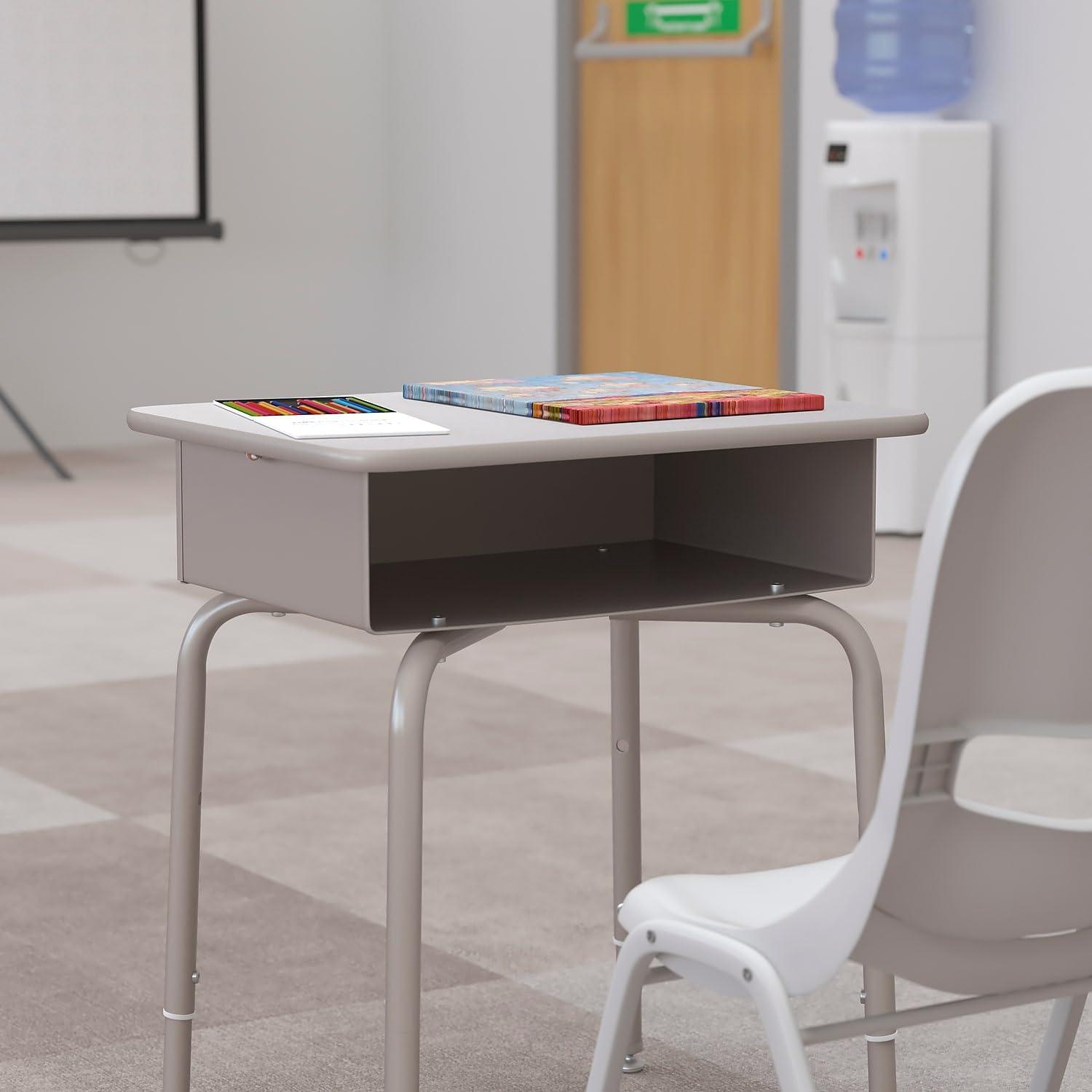 Flash Furniture Billie Student Desk - Gray Granite Open Front School Desk - Silver Metal Frame - 24"W x 18"D Adjustable Height, Durable for School or Remote Learning - Image 6