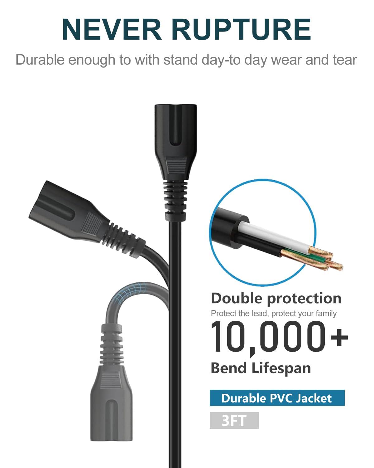 AC Power Cord for JBL PartyBox 320 310 110 120 100 200 300 710 1000 Portable Party Speaker ONN Large Party Speaker Replacement 2 Prong Charger Charging Cable 3 Feet - Image 3