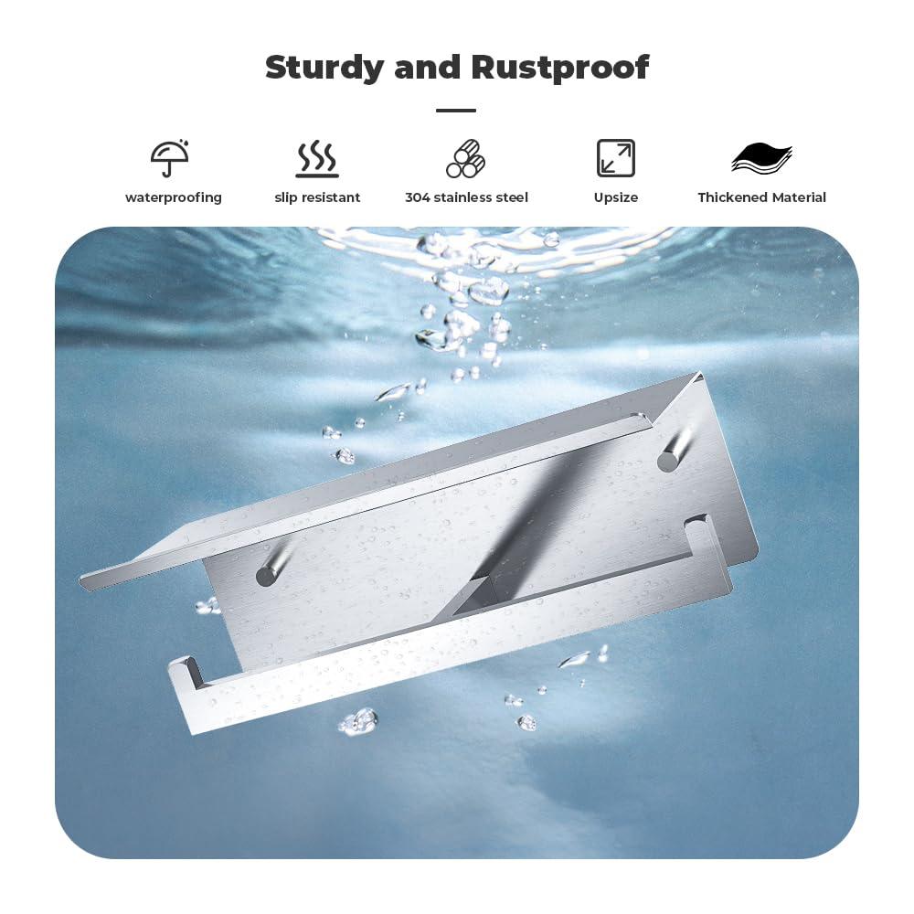 Double Toilet Paper Holder with Shelf, FreshGlow Large Tissue Holder Brushed Nickel, Wall Mount Commercial Toilet Paper Dispenser Phone Shelf Stainless Steel, Tissue Roll for Bathroom - Image 5