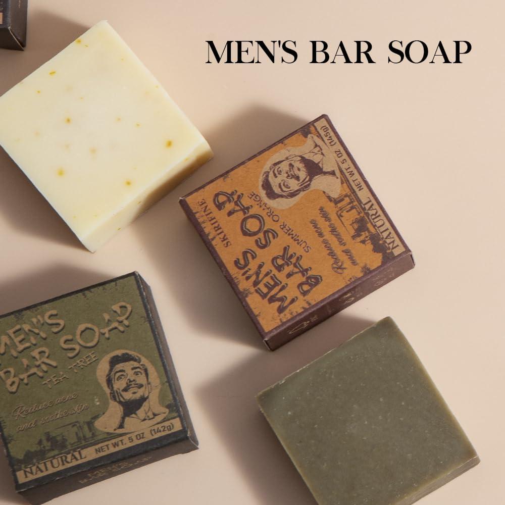 SKIRIFINE Natural Bar Soap for Men - 5oz x 3 Bars Variety Pack, Men's Bar Soap Made from Natural Oils, Acne Relief & Skin Cleansing - Australian Tea Tree, Summer Orange, Coconut Milk - Image 6